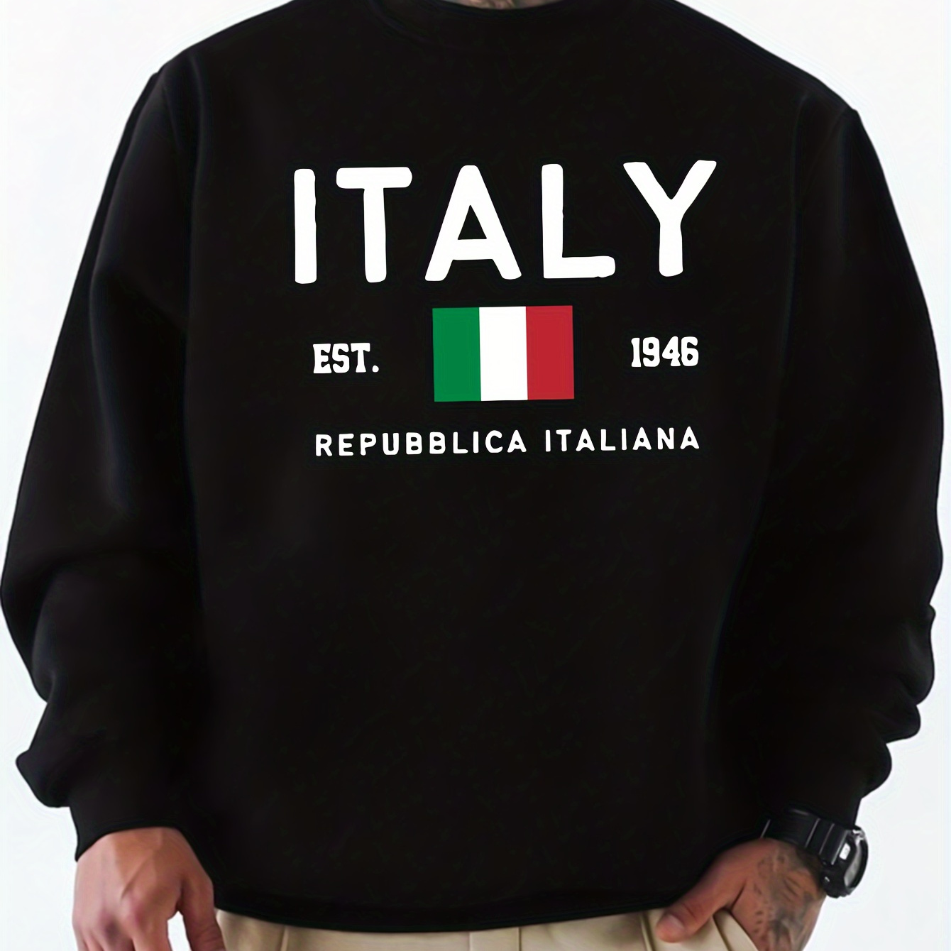 

Sweatshirt décontracté à thème italien pour hommes - Motif géométrique, polyester, tissu tricoté, col rond, taille régulière