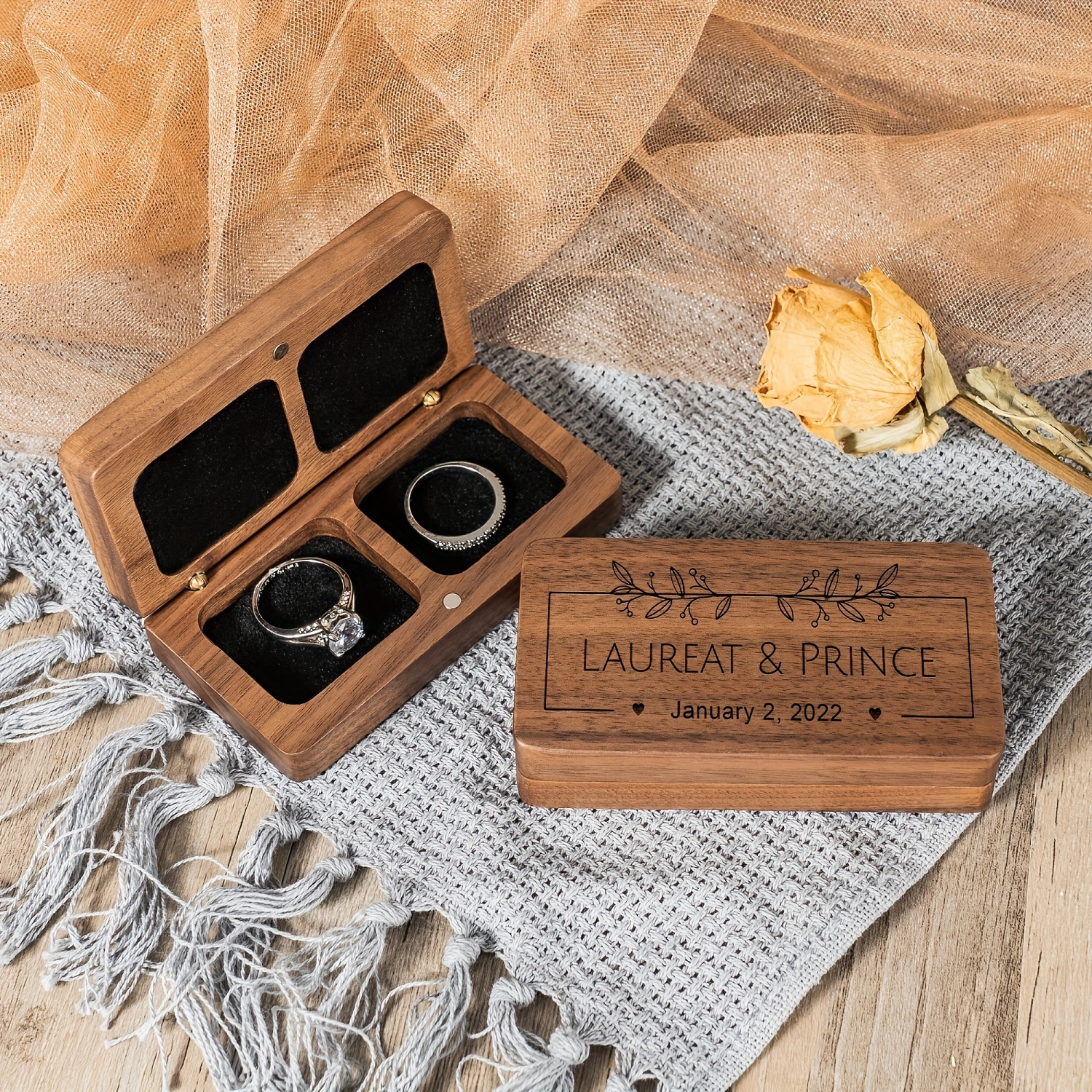 

Engraved Walnut Engagement Proposal Ring Box, Vintage Wedding Ring Box, Ring Box For Proposals, Custom Rustic Ring Bearer Box, Ring Storage Box