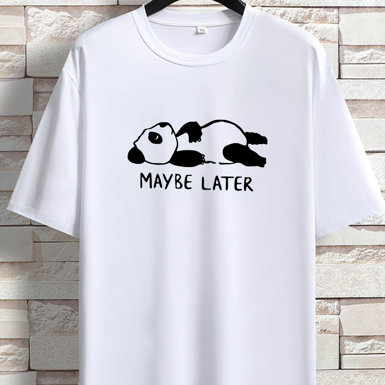

Men's 'maybe Later' Chinese Panda Print Crew Neck Stretch T-shirt, Oversized Breathable Short Sleeve Tops, Plus Size Casual Clothing For Spring Summer