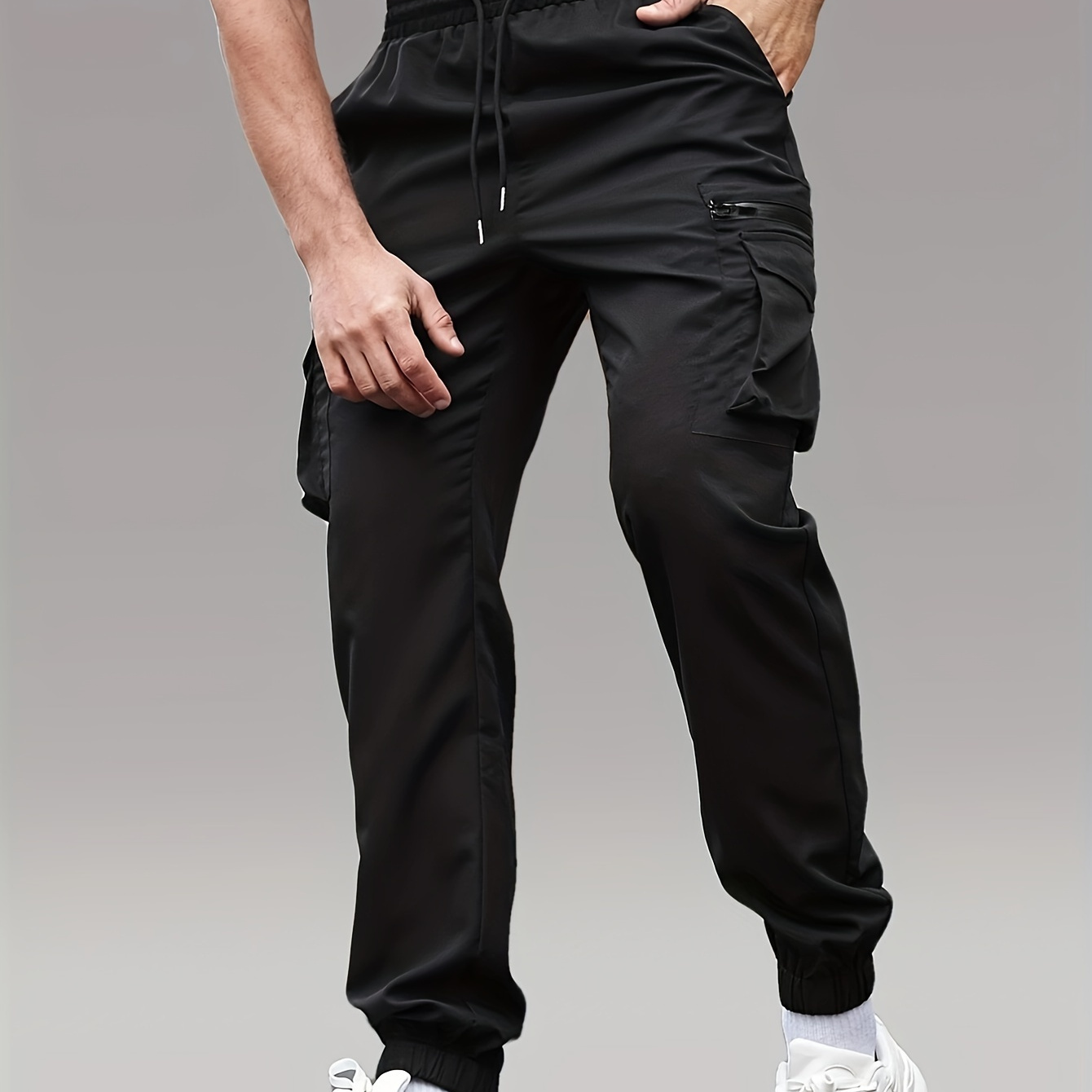 

Trendy Solid Color Cargo Pants, Men's Multi Flap Pocket Trousers, Loose Casual Outdoor Pants, Men's Work Pants Outdoors