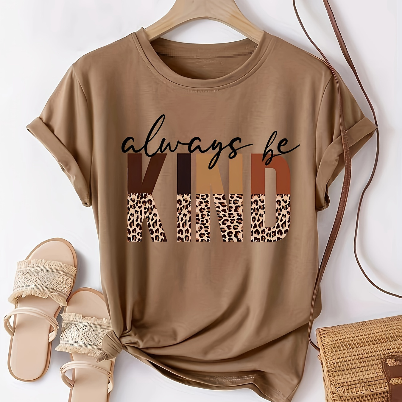 

Letter Print Crew Neck T-shirt, Casual Short Sleeve Top For Spring & Summer, Women's Clothing