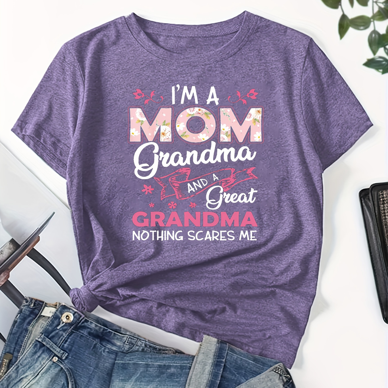 

Mom Print T-shirt, Casual Short Sleeve Crew Neck Top For Spring & Summer, Women's Clothing