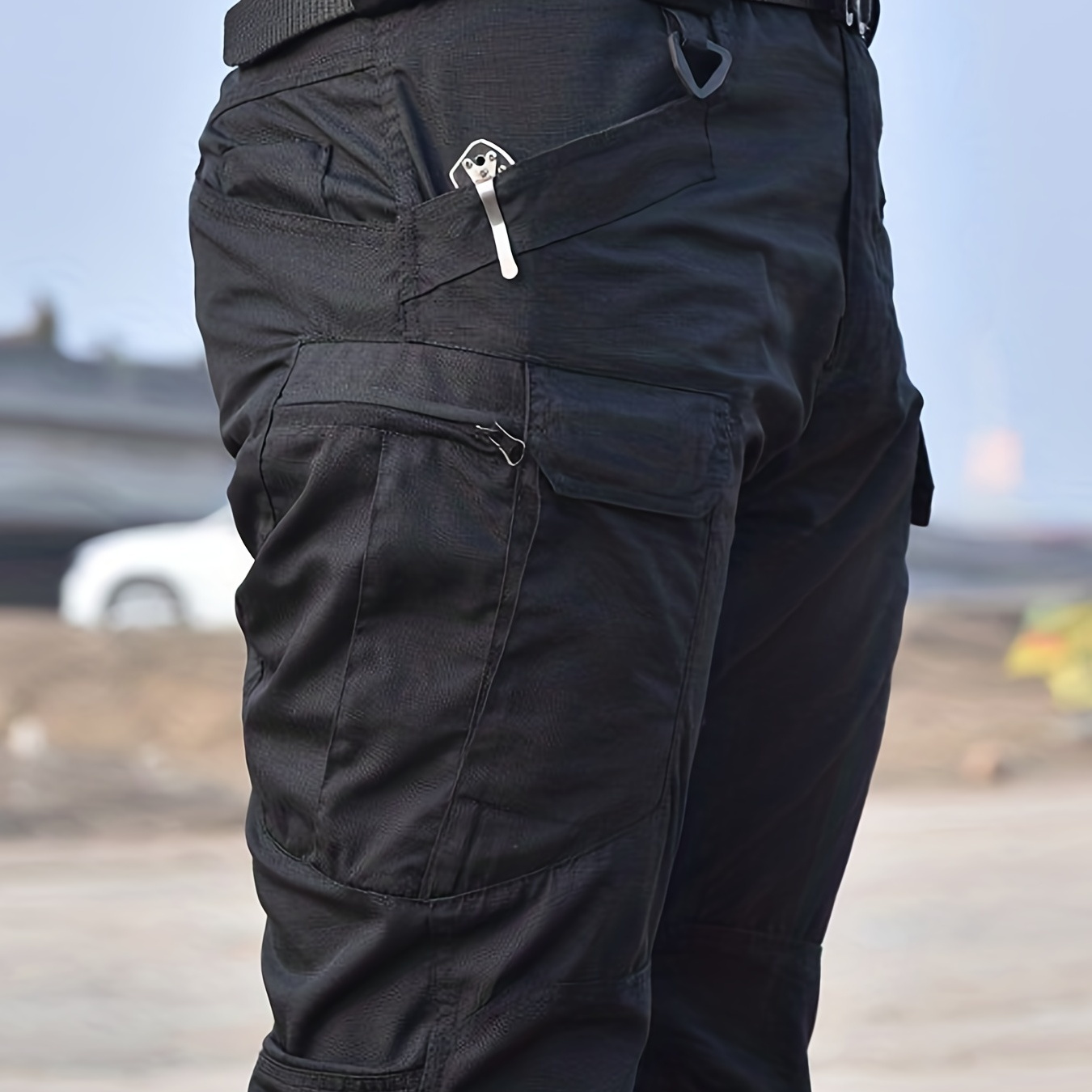 

Men's Solid Tactical Pants With Multi Pockets, Active Slightly Stretch Breathable Straight Leg Pants For Outdoor