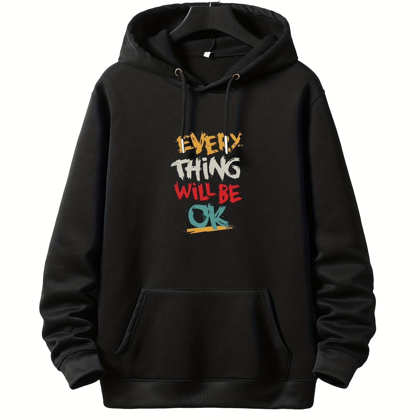

everything" Graphic Print Men's Casual Hoodies, Drawstring Comfortable Oversized Hooded Pullover Sweatshirt Plus Size