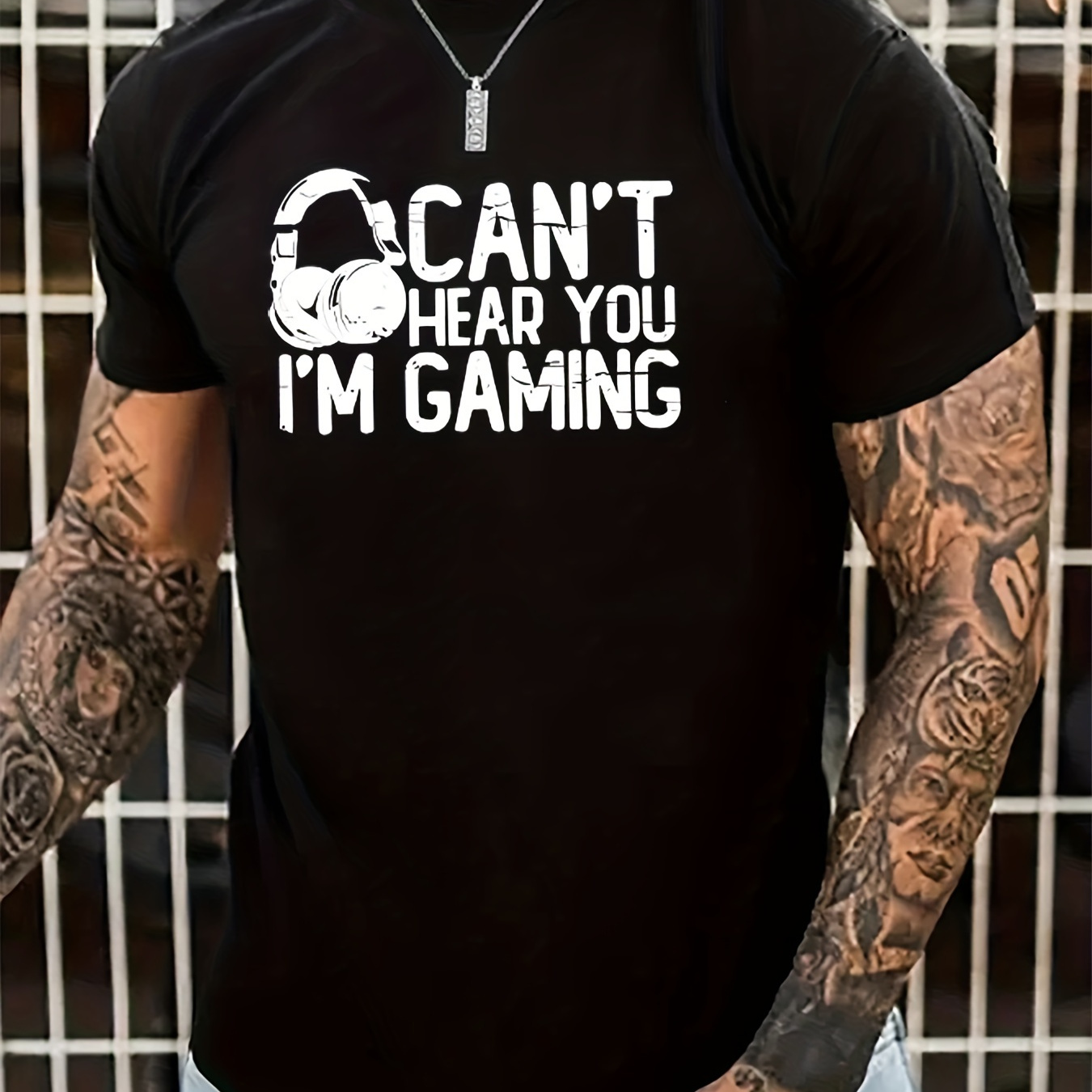 

Can't Hear You I Am Gaming Print Men's Round Neck Short Sleeve Tee Fashion Regular Fit T-shirt Top For Spring Summer Holiday