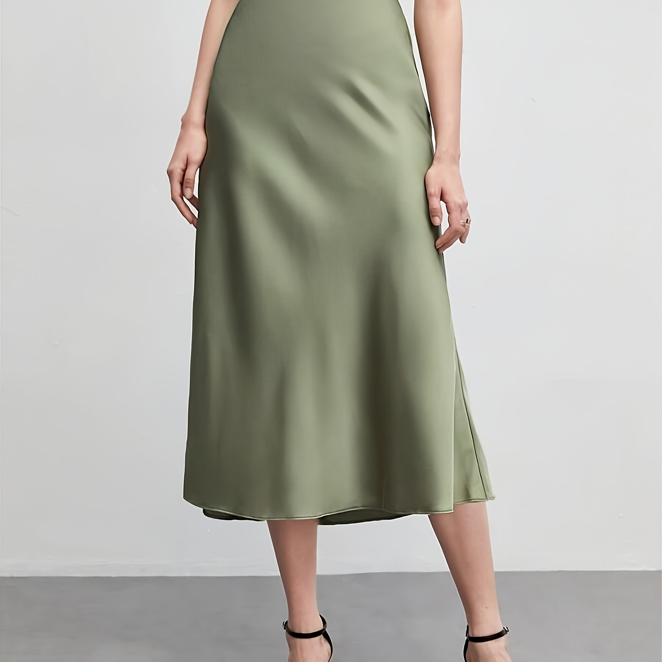 

Solid Color Slim Midi Skirt, Elegant High Waist Skirt For Spring & Summer, Women's Clothing