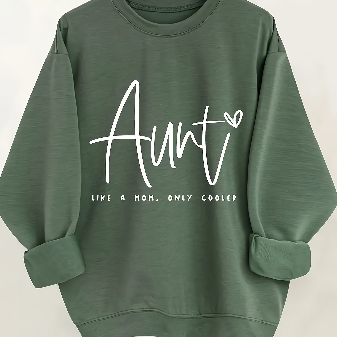 

Aunt Print Pullover Sweatshirt, Casual Long Sleeve Crew Neck Sweatshirt For Spring & Fall, Women's Clothing