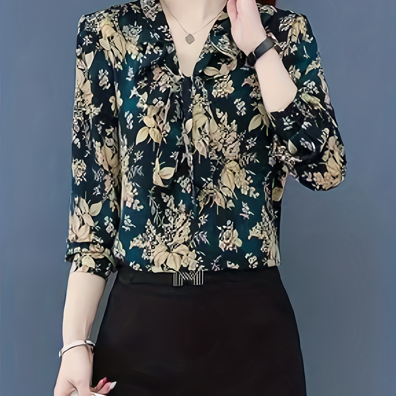 

Floral Print Tie Front Blouse, Elegant Long Sleeve Blouse, Women's Clothing