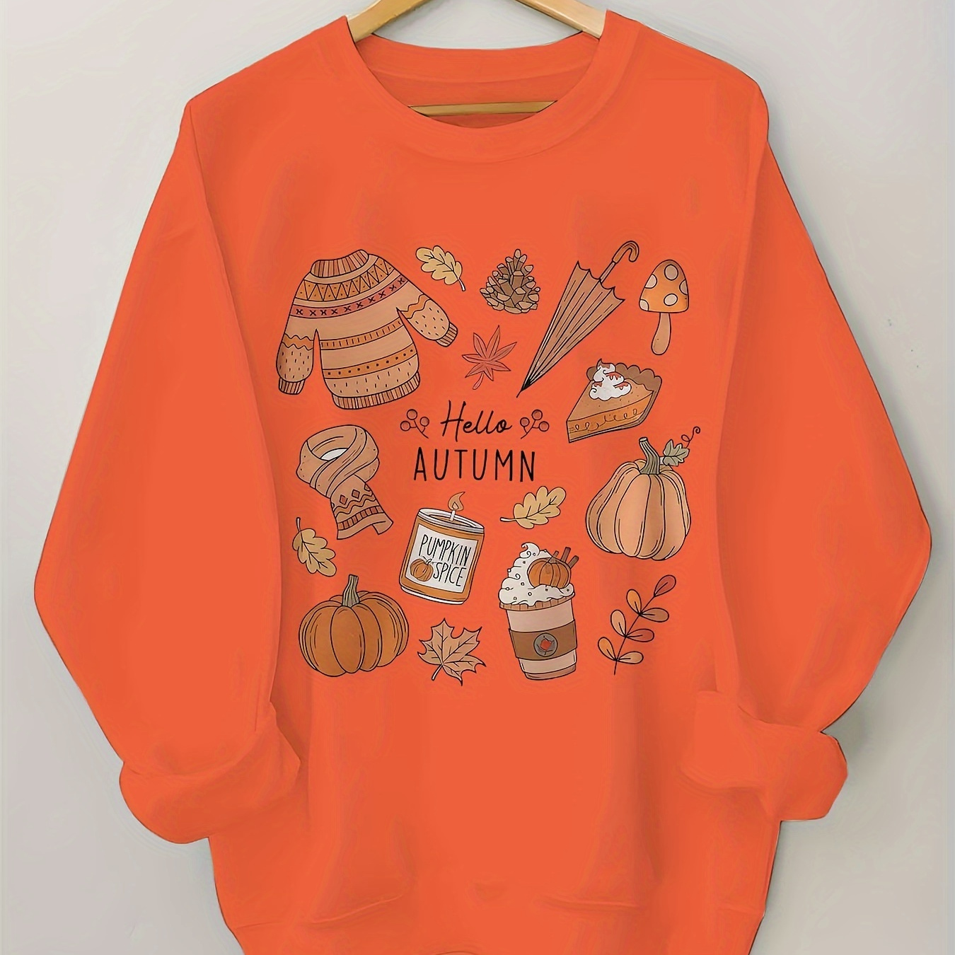 

Autumn Print Sweatshirt, Crew Neck Casual Sweatshirt For Winter & Fall, Women's Clothing