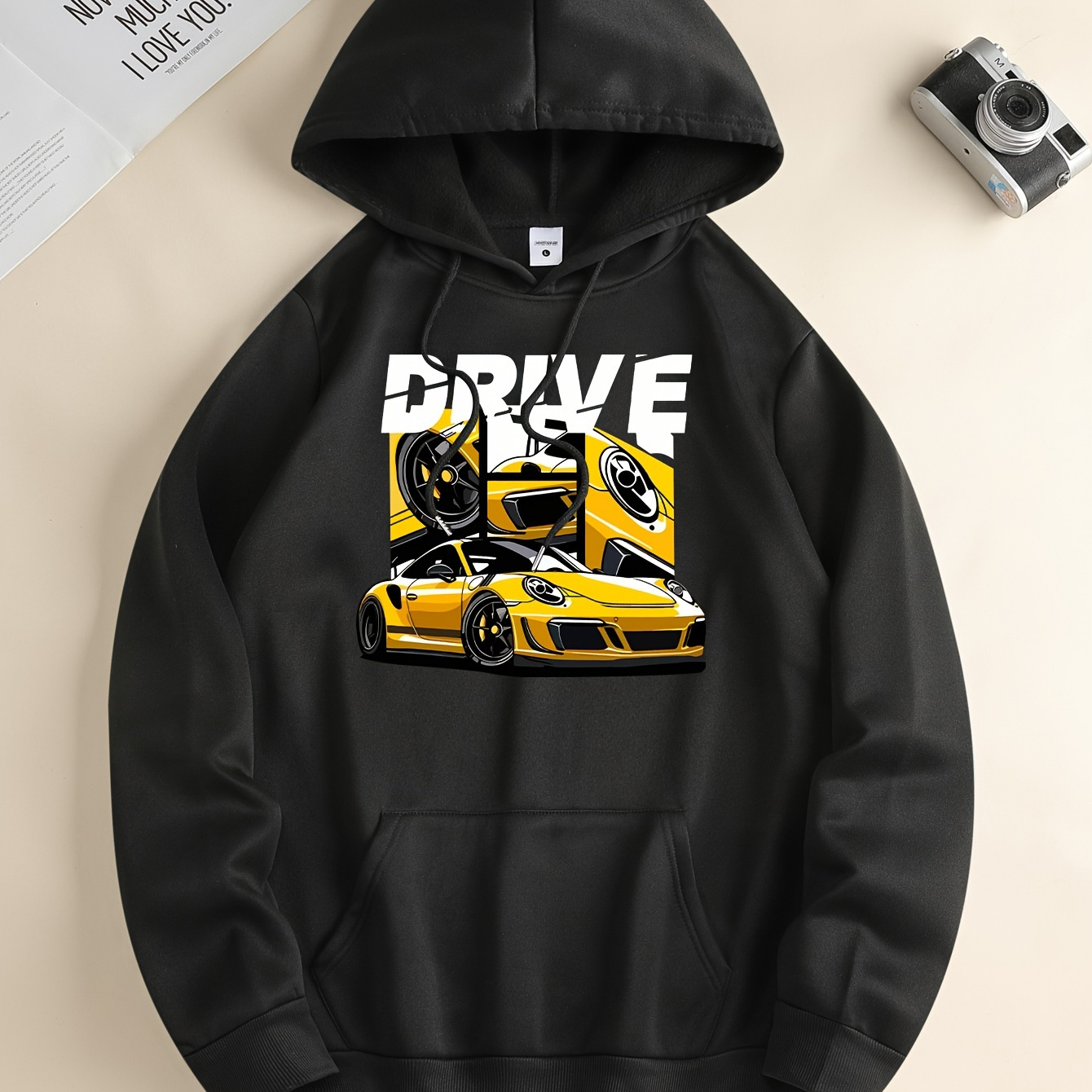 

Drive Print Kangaroo Pocket Hoodie, Casual Long Sleeve Hoodies Pullover Sweatshirt, Men's Clothing, For Fall Winter