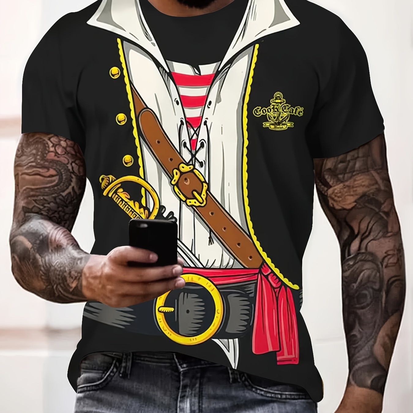 

Cartoon Fake Pirate Clothing 3d Print Men's Novelty Short Sleeve Crew Neck T-shirt, Summer Party