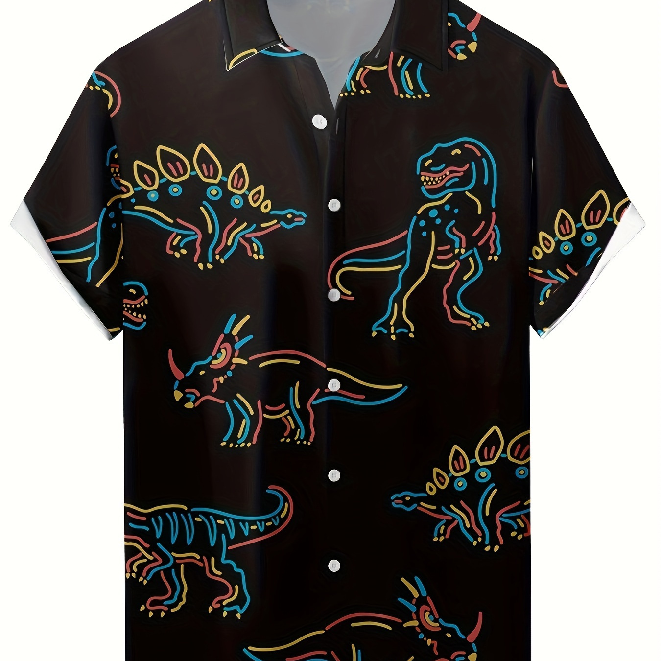 

Plus Size Dinosaur Graphic Design Men's Shirt Top, Short Sleeve Lapel Collar Shirts Male Casual Button Up Shirt For Daily Vacation Resorts Beach
