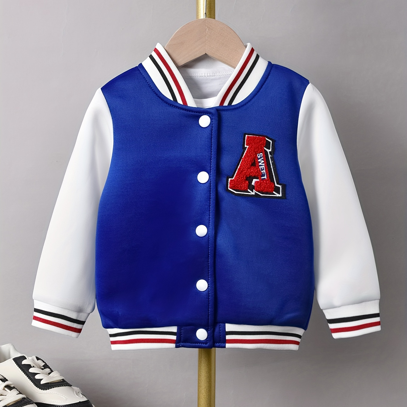 100% Mama's Mini Print Varsity Jacket For Kids, Preppy Style Bomber Jacket,  Button Front Long Sleeve Coat, Boy's Clothes For Spring Fall Outdoor - Temu