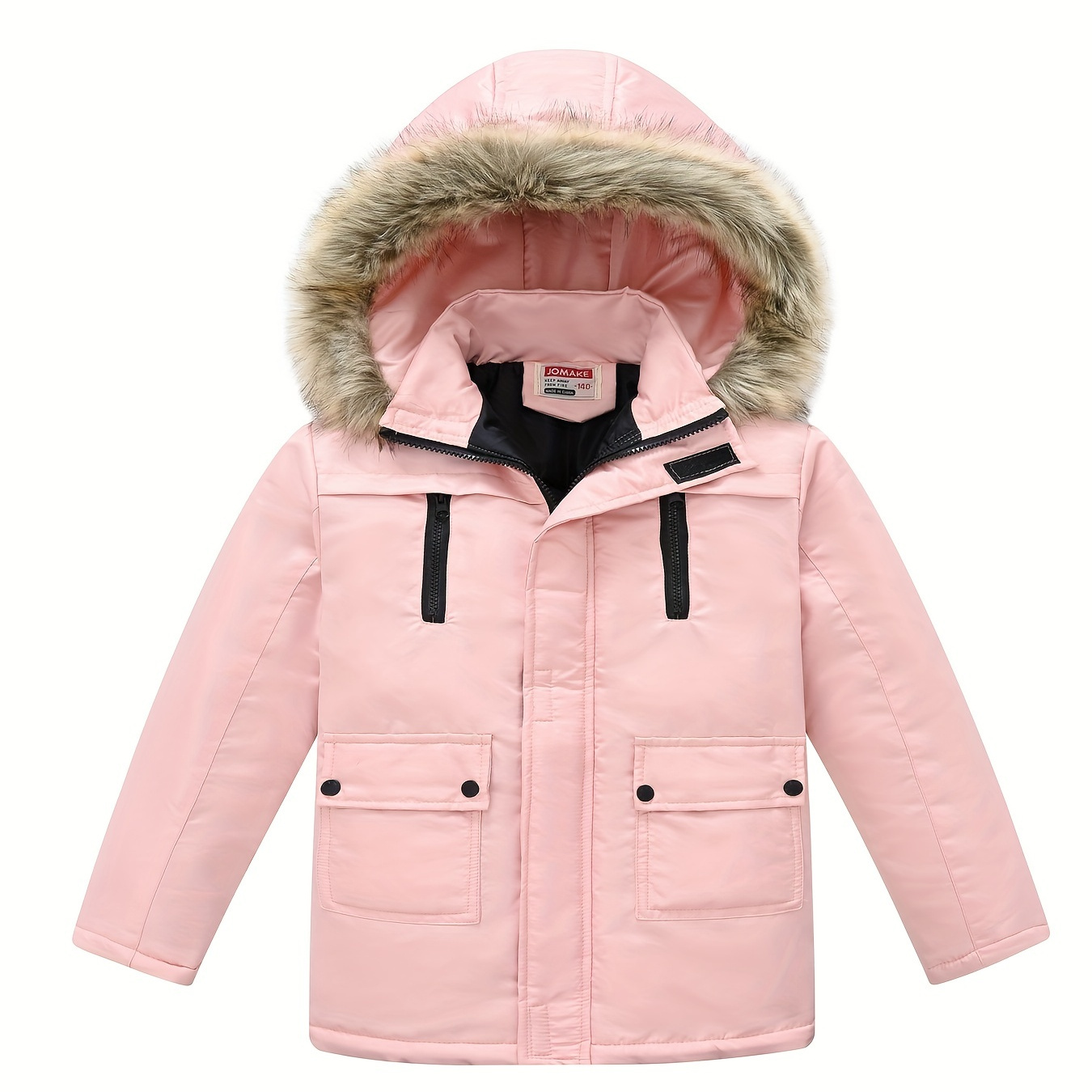 

Kids Removable Hooded Jacket Zipper Flap Pocket Thick Warm Coat For Boys And Girls Spring Winter Clothes