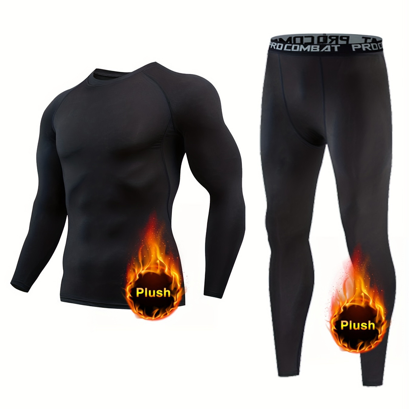 Men's Thermal Long Sleeve Tops And Long Pants Set, Winter, Outdoor Skiing Warm Leggings Tights, Body Shaper Set