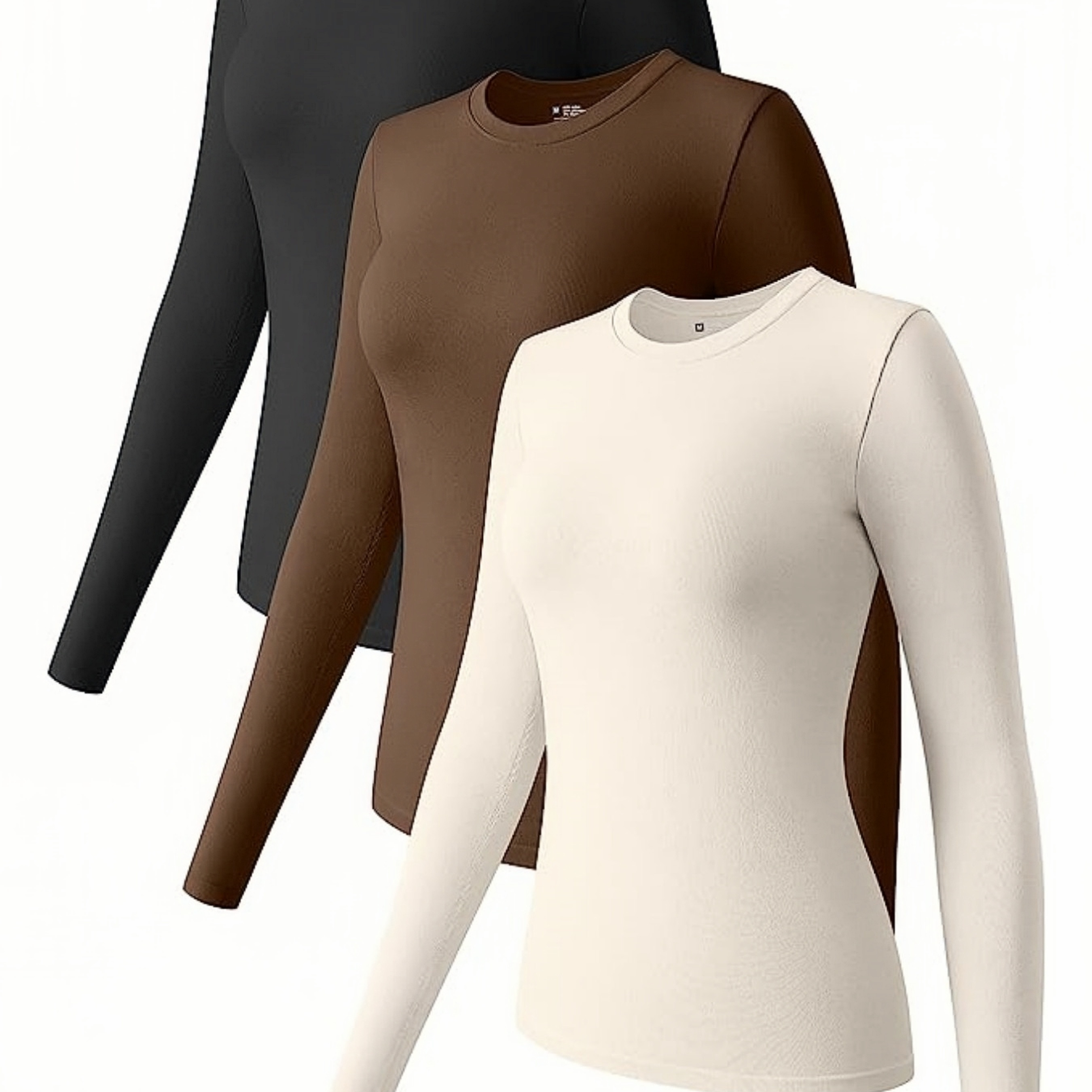 

Solid Crew Neck T-shirt 3 Pack, Versatile Long Sleeve Basic Top For Spring & Fall, Women's Clothing