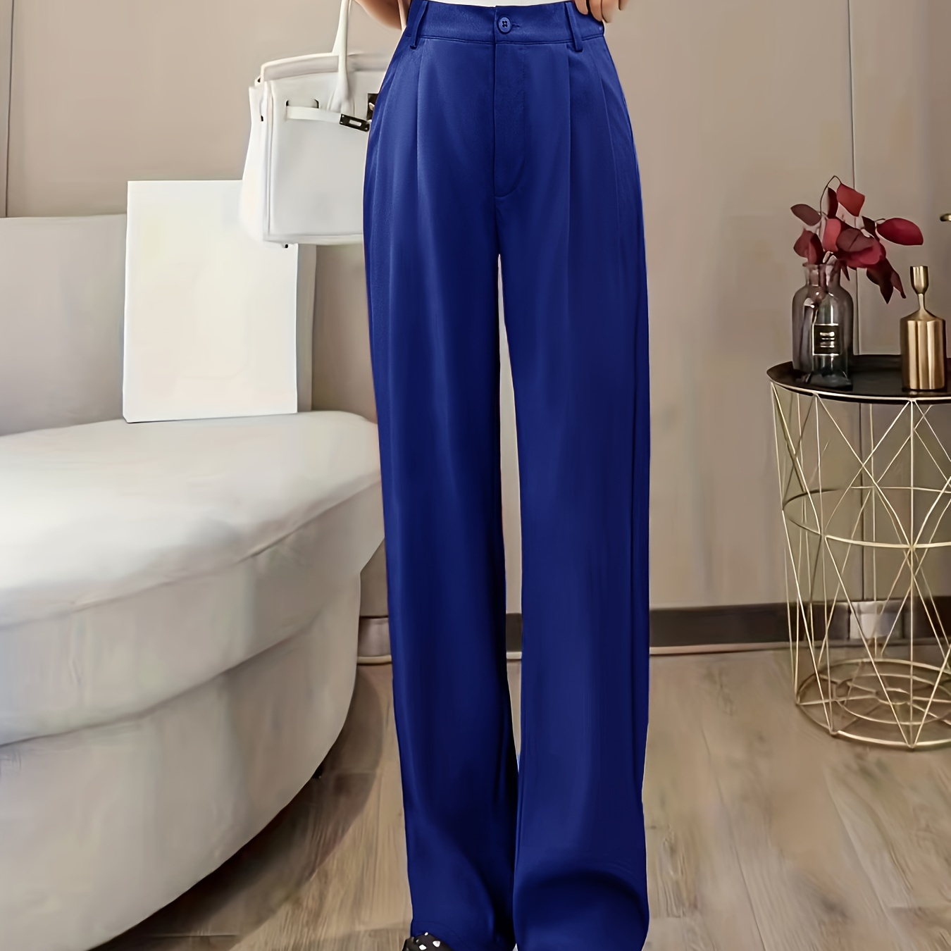  XIALON Women's Dress Solid Zip Up Straight Leg Pants (Color :  Royal Blue, Size : Large) : Clothing, Shoes & Jewelry