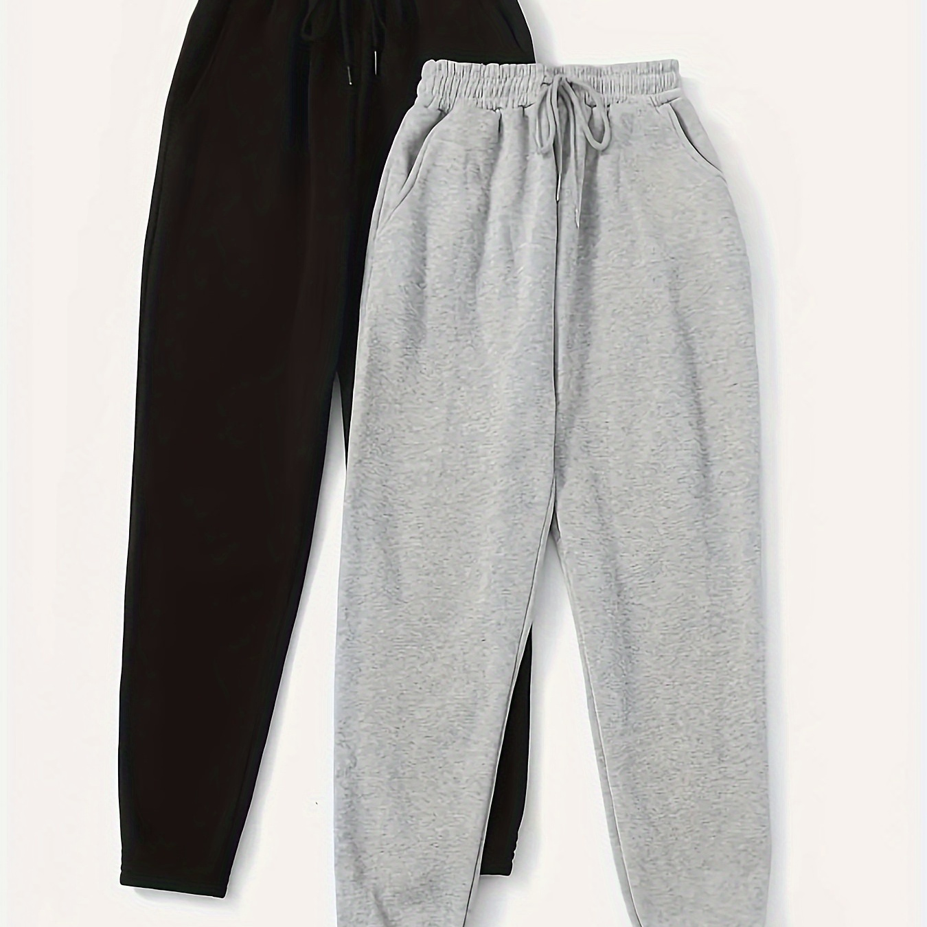 

2 Pcs Casual Solid Lounge Bottoms, Drawstring Elastic High Waist Joggers With Pockets, Women's Sleepwear & Loungewear