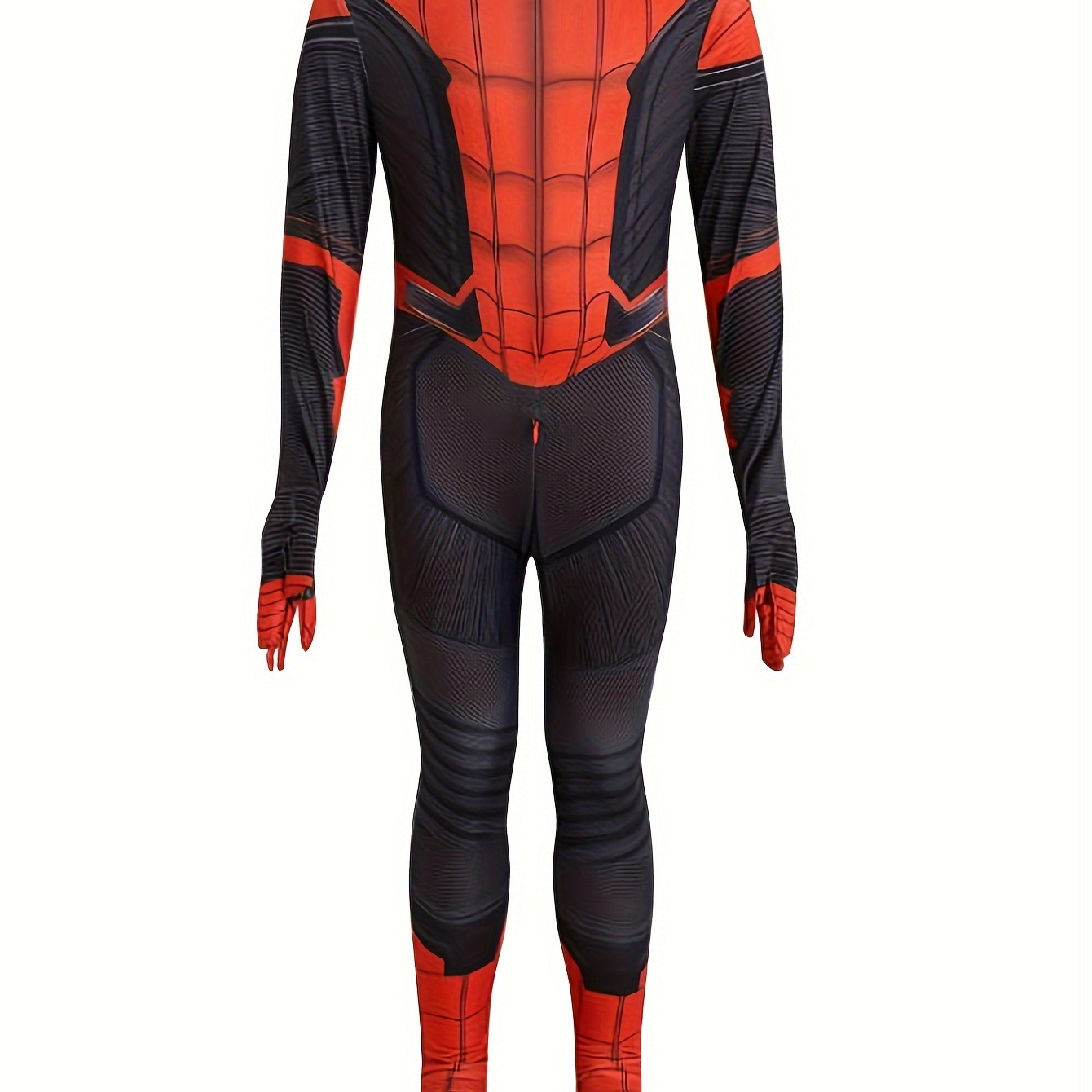 

Boys Halloween Spider Print Bodysuit, Movie Character Halloween Party Outfit, Full Body Suit With Stretch Fabric