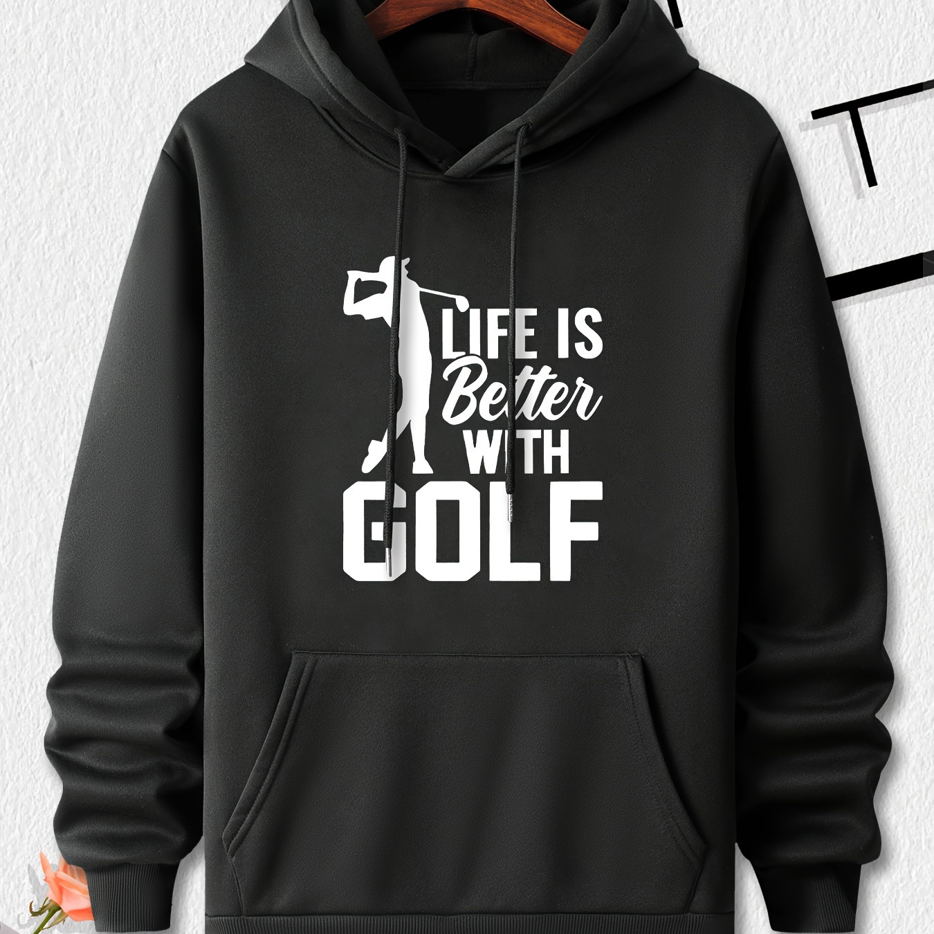 

Golf Print, Loose Casual Comfy Warm Kangaroo Pocket Long Sleeve Pullover Hoodie, Men's Autumn And Winter Long Sleeve Hoodie For Outdoor