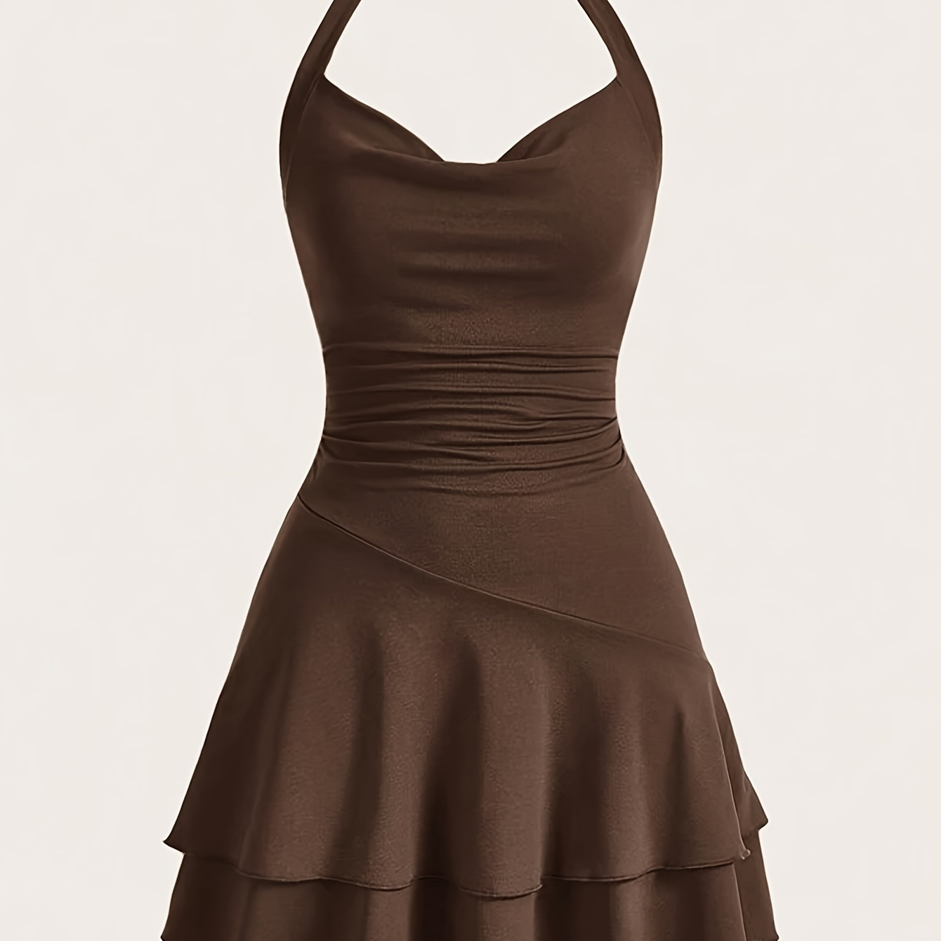 

Ruffle Hem Halter Neck Dress, Elegant Sleeveless Dress For Spring & Summer, Women's Clothing
