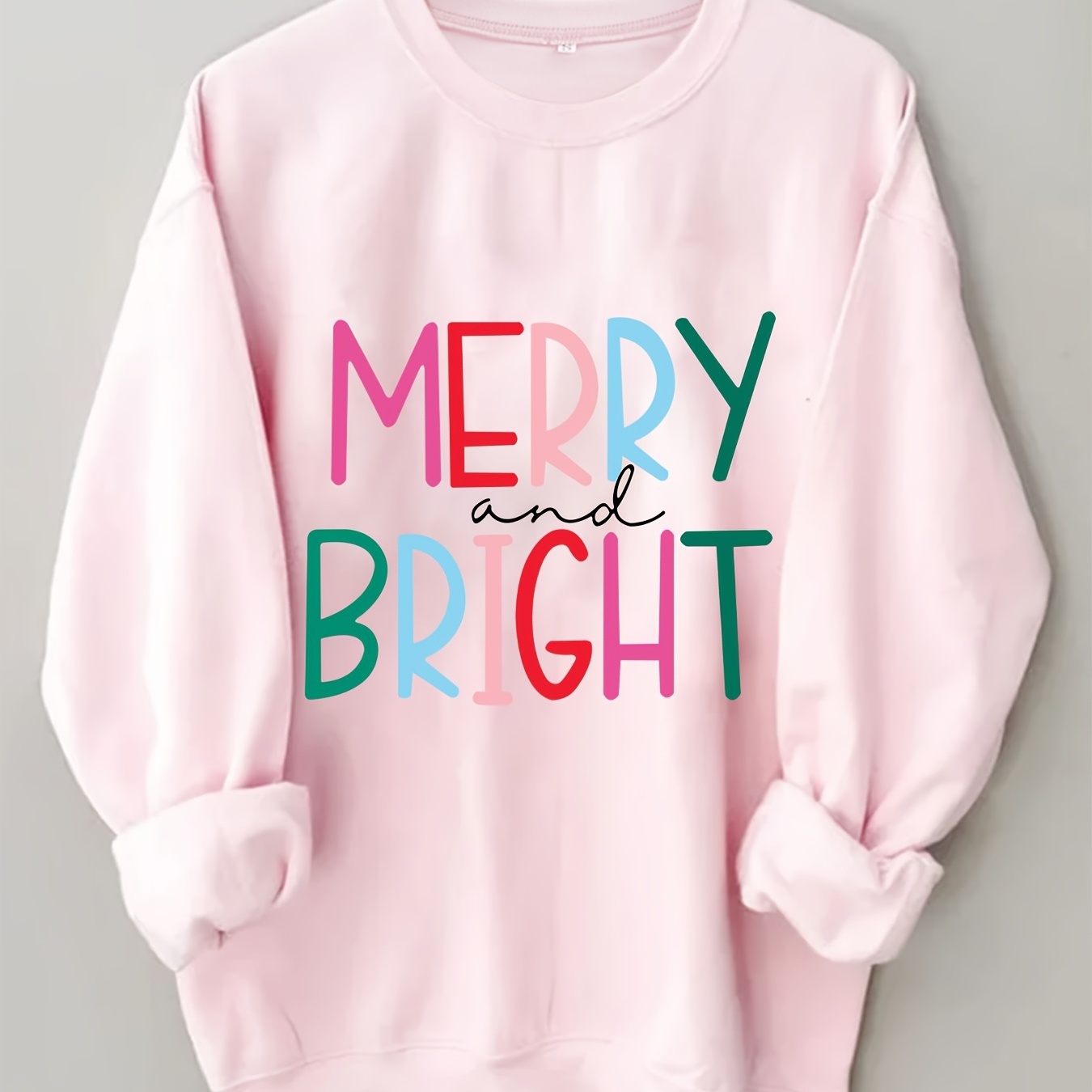 

Merry & Bright Print Crew Neck Sweatshirt, Casual Long Sleeve Drop Shoulder Sweatshirt, Women's Clothing