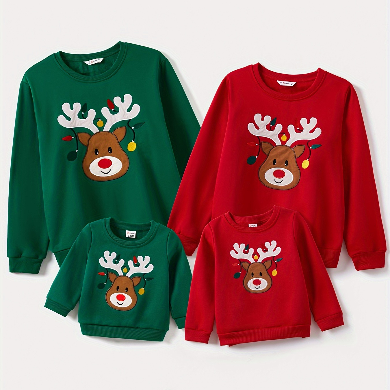 

Patpat Christmas Family Matching Deer Embroidered Crew Neck Round Neck Long*sleeve Sweatshirts For Spring & Autumn/fall & Winter