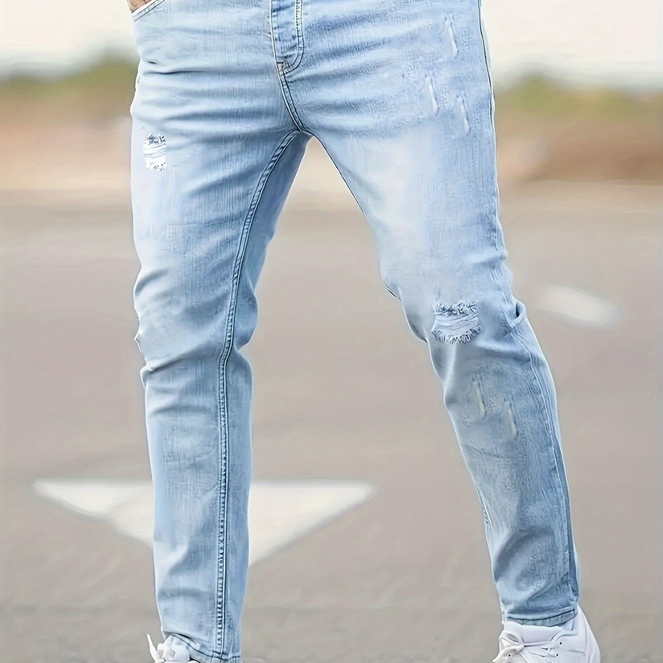 

Men's Casual Slim Fit Ripped Jeans, Men's Versatile Street Style Denim Pants For All Seasons