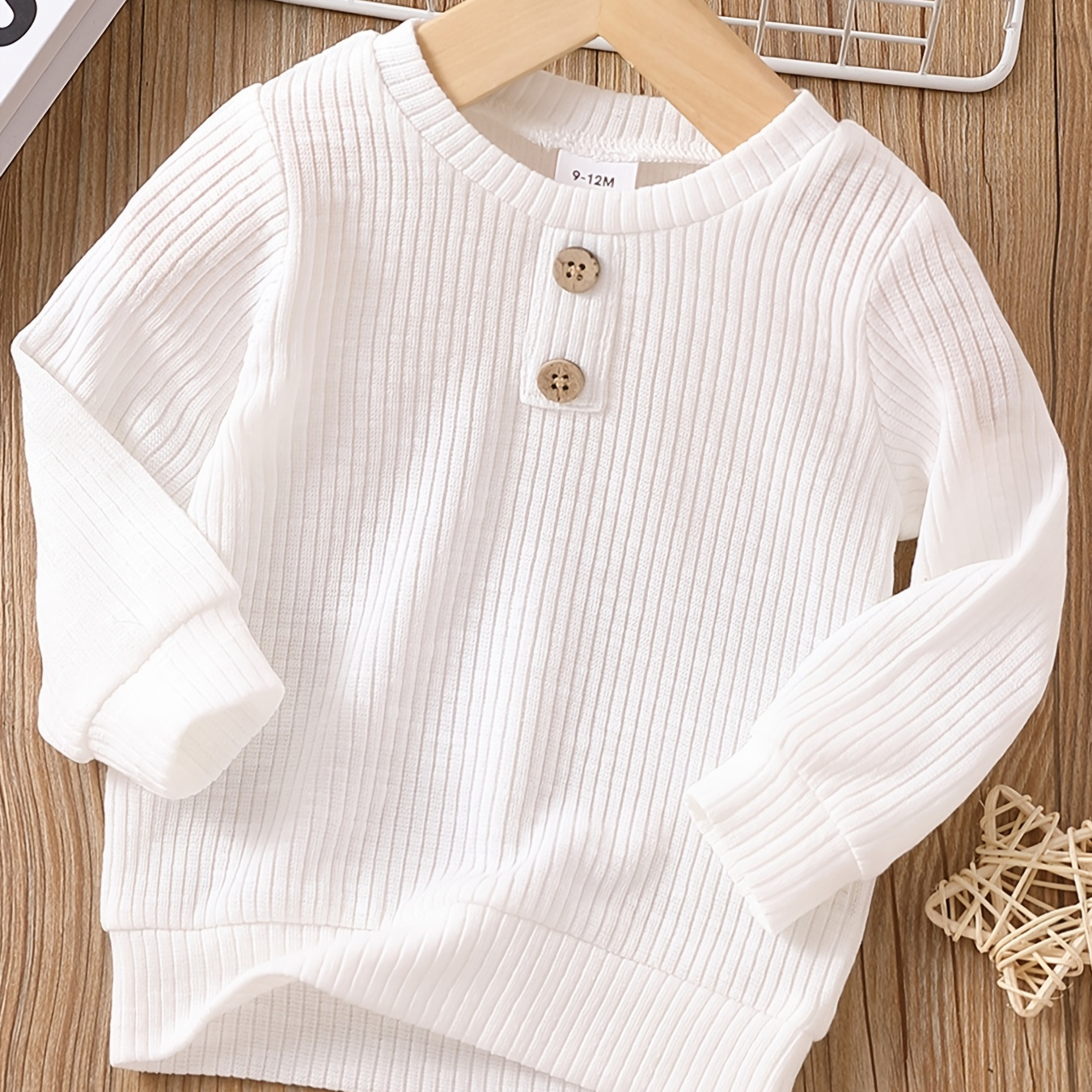 

Patpat Baby Girl/boy Classic Basic Solid Button Design Ribbed Knitted Round Neck Long-sleeve Pullover Top For Spring & Autumn/fall