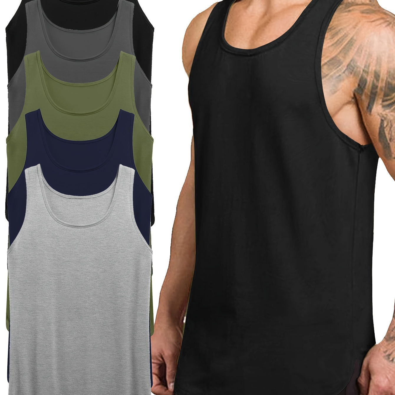 

5-pack Round Neck Sleeveless Vest For Men Summer Fitness Sports Clothes Bottoming Men's Short-sleeved T-shirt