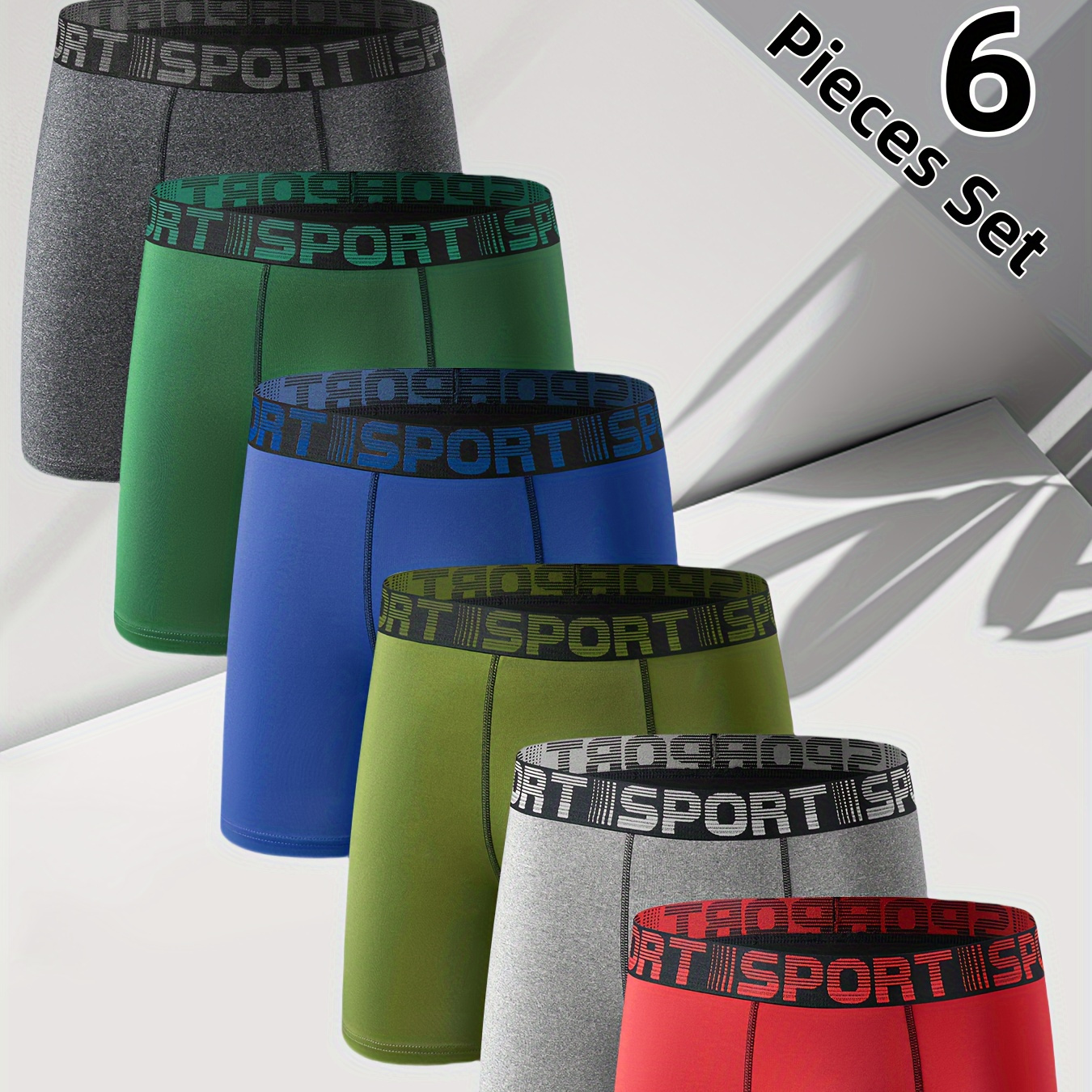 

6pcs Men's Breathable Stretch Boxer Briefs - Soft, Quick-dry Polyester With Waistband, "sport" Detail, Multiple Colors, Ideal For And Sports