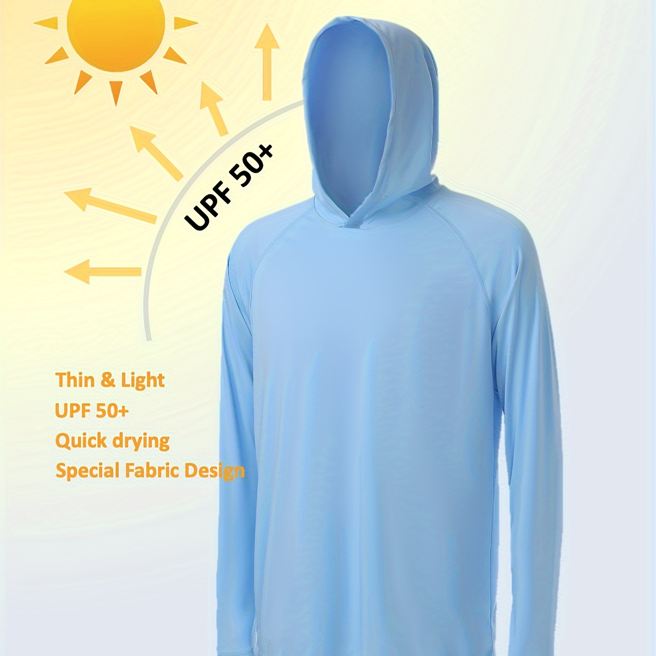 

Men's Solid Hooded Long Sleeve Sun Protection T-shirt, Lightweight And Quick Dry Tops For Summer Sports Wear And Outdoors Activities