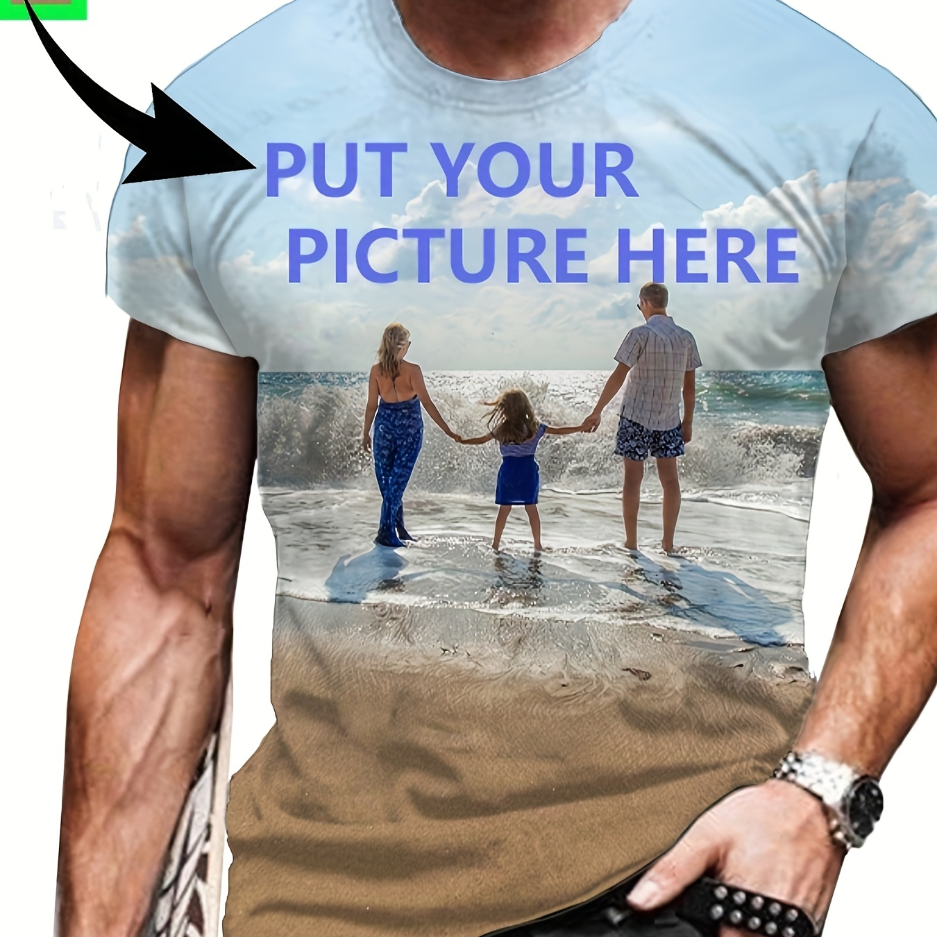 

Customizable Men's Creative Family Photo Dna Neck T-shirt, Fashion , Summer Comfortable Breathable Casual Tee, Polyester Knit Fabric With Stretch, Geometric Pattern, Regular Fit, For Teens