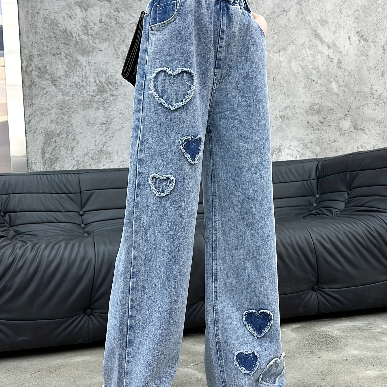 

Girls Trendy & Stylish Hearts Patched Pants For Fall & Winter Street Wear