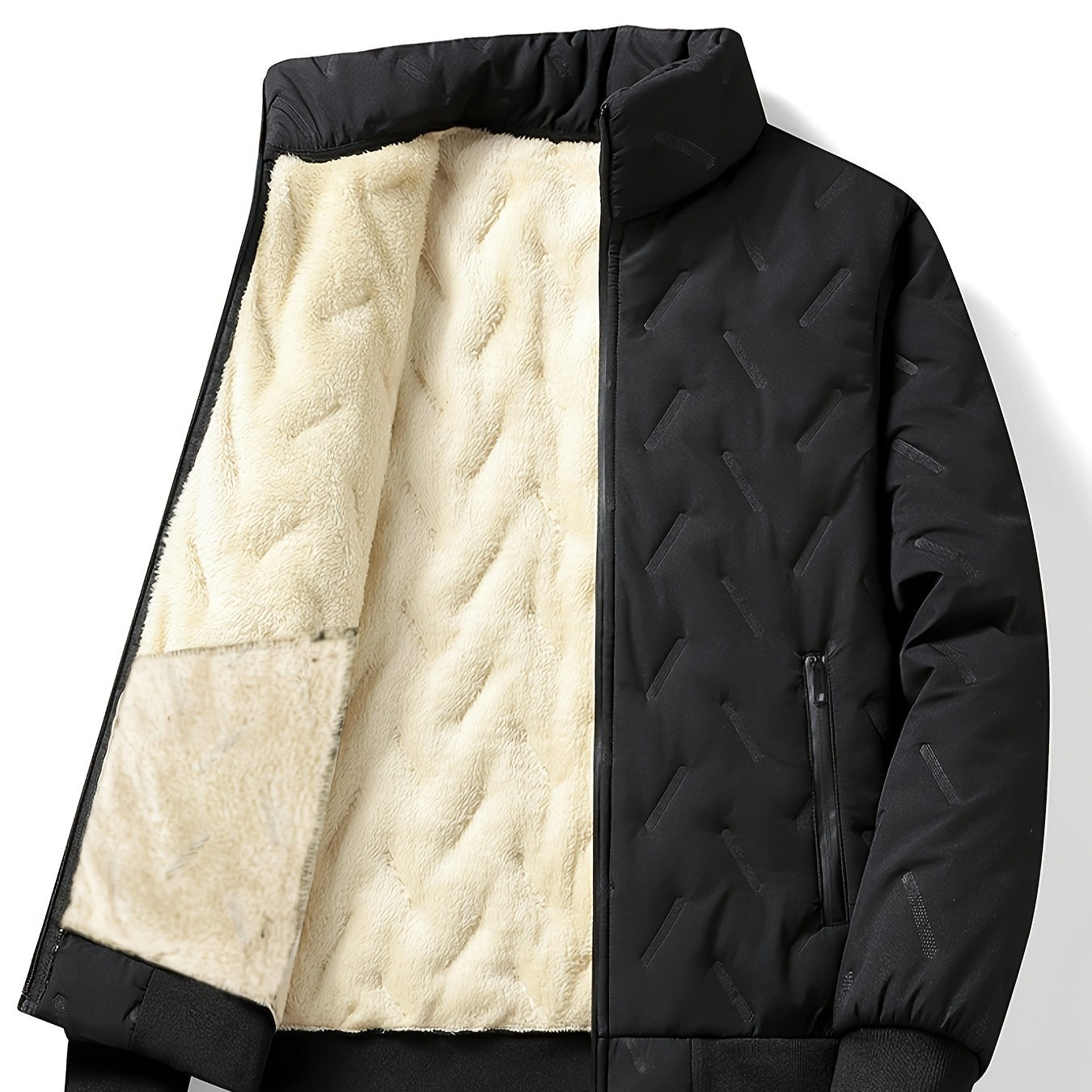 

Veste Rembourrée Doublée En Polaire Pour Hommes, Manteau Rembourré Décontracté Pour Hommes Avec Poche Zippée Et Col Montant Pour L'hiver