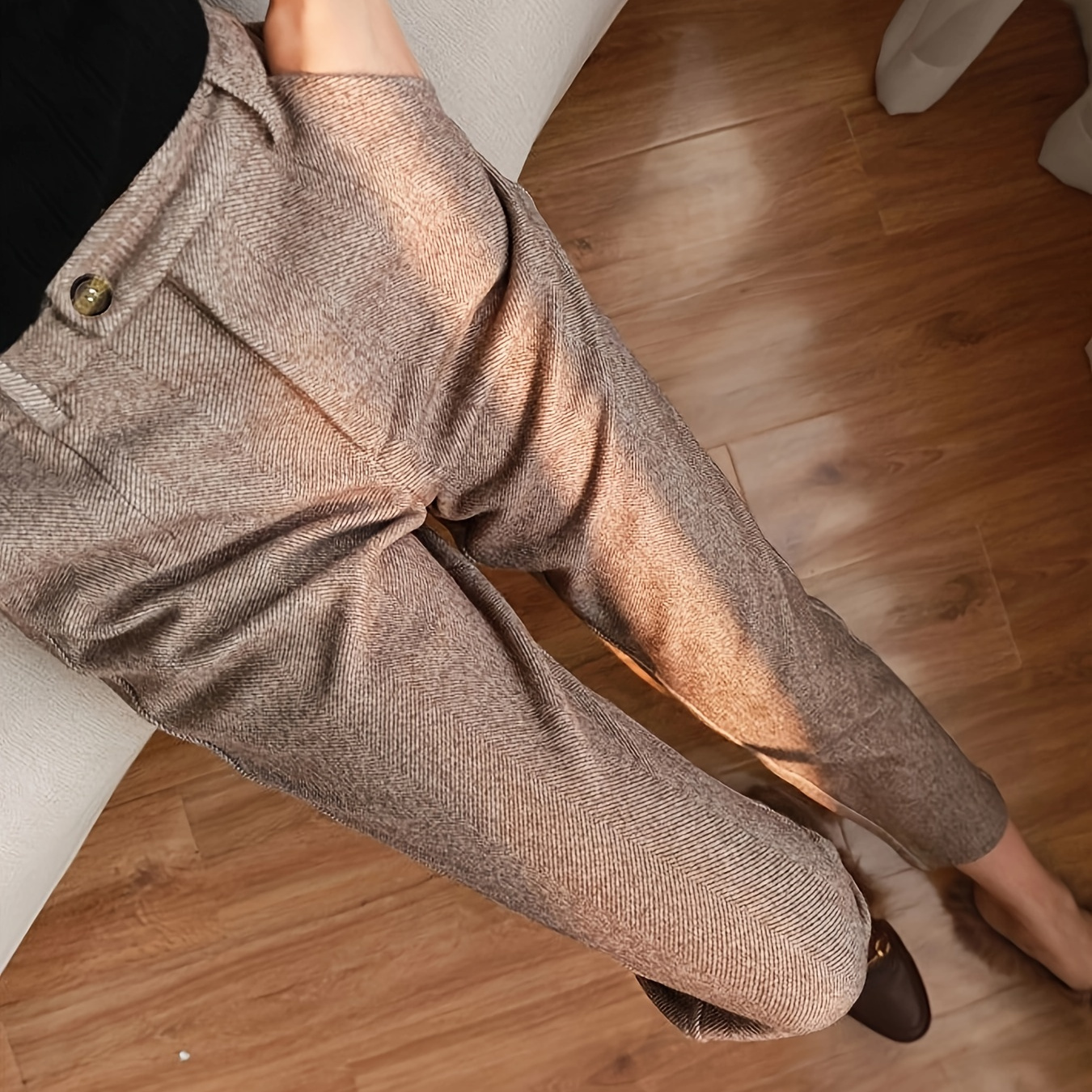 

Human Patterned High Waist Slimming Straight Leg Autumn And Winter Casual Long Pants Harem Suit Pants