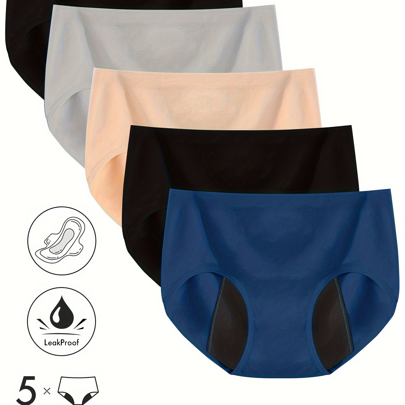 

5pcs Menstrual Period Panties, Comfy & Breathable Full-coverange Anti-leak Panties, Women's Lingerie & Underwear