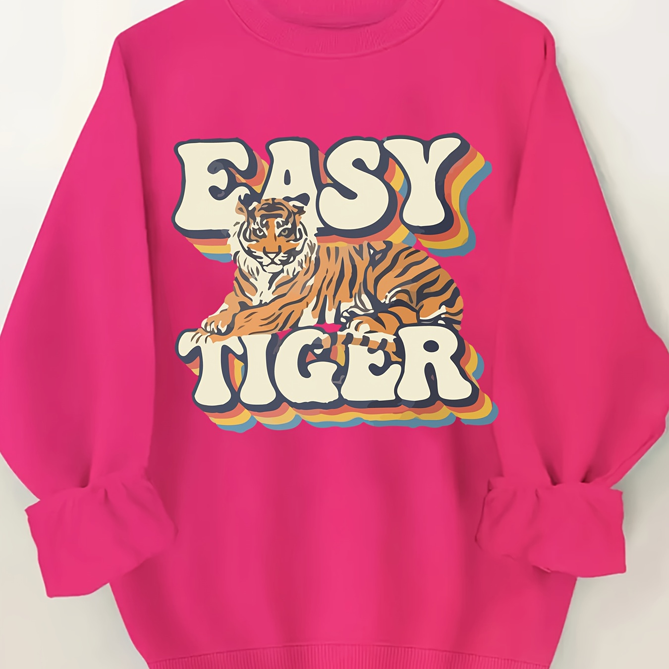 

Plus Size Tiger & Letter Print Sweatshirt, Casual Long Sleeve Crew Neck Sweatshirt, Women's Plus Size Clothing