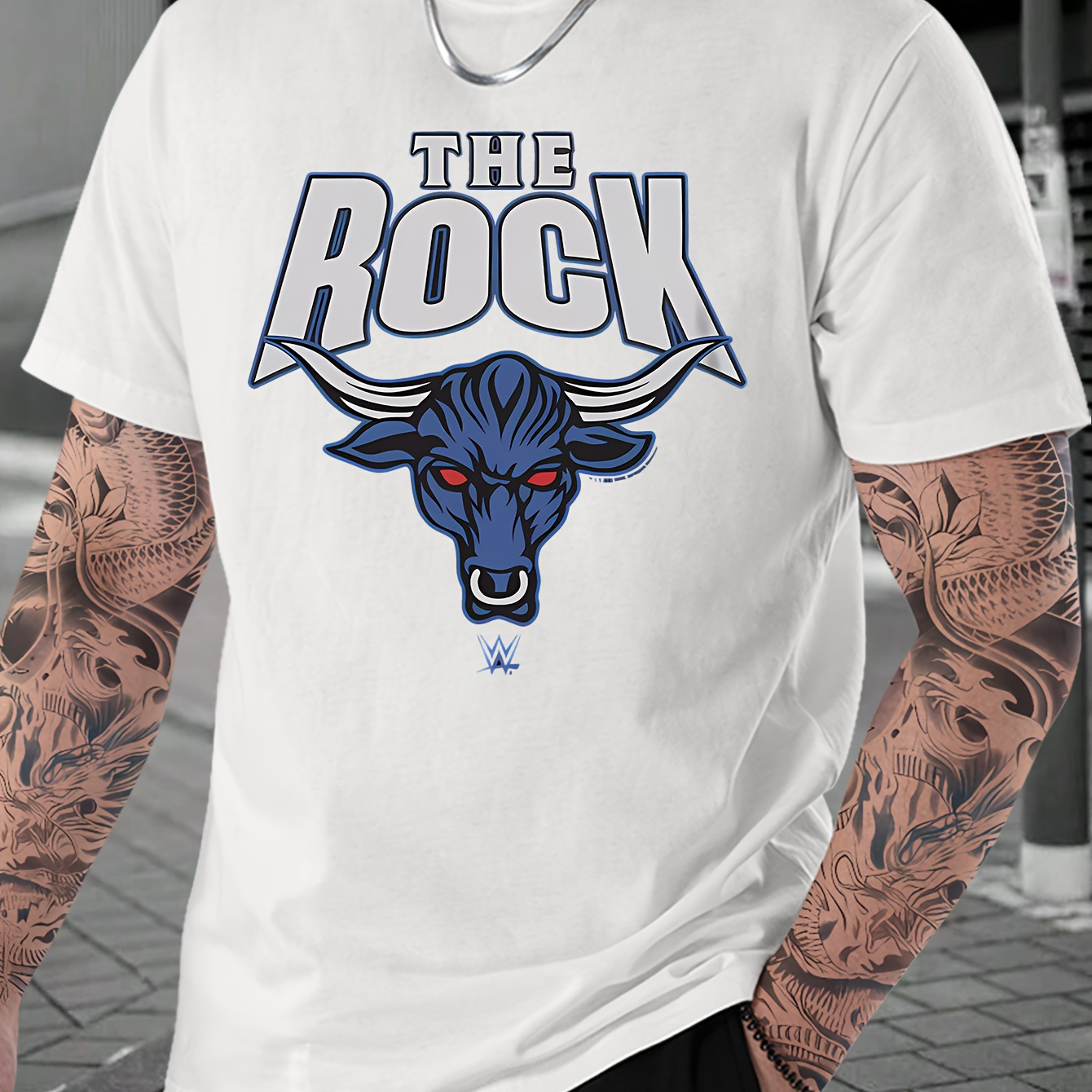 

The Rock Bull Illustration Print Tee Shirt, Tees For Men, Casual Short Sleeve T-shirt For Summer