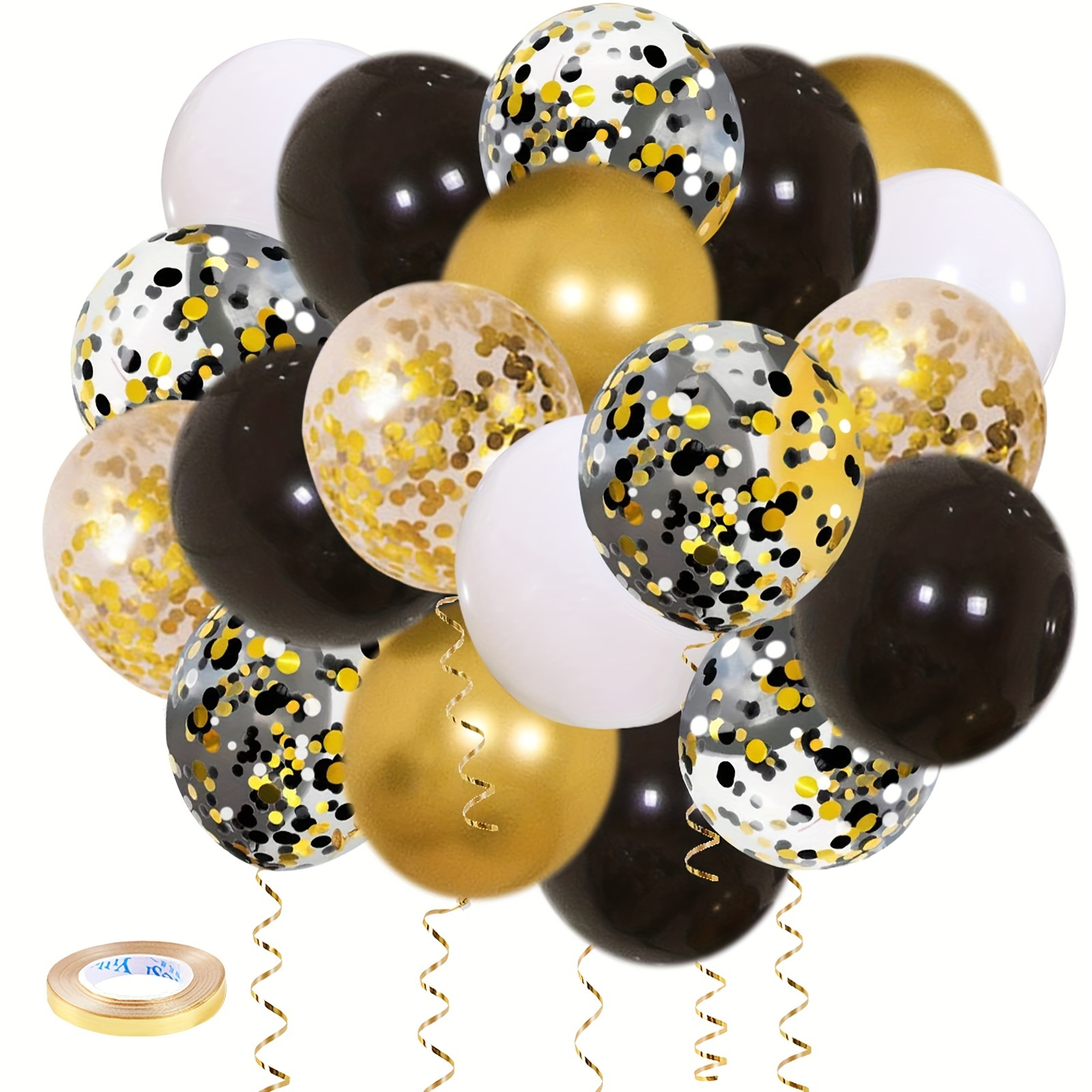 Black Gold Confetti Balloons Golden White And Black Confetti - Temu