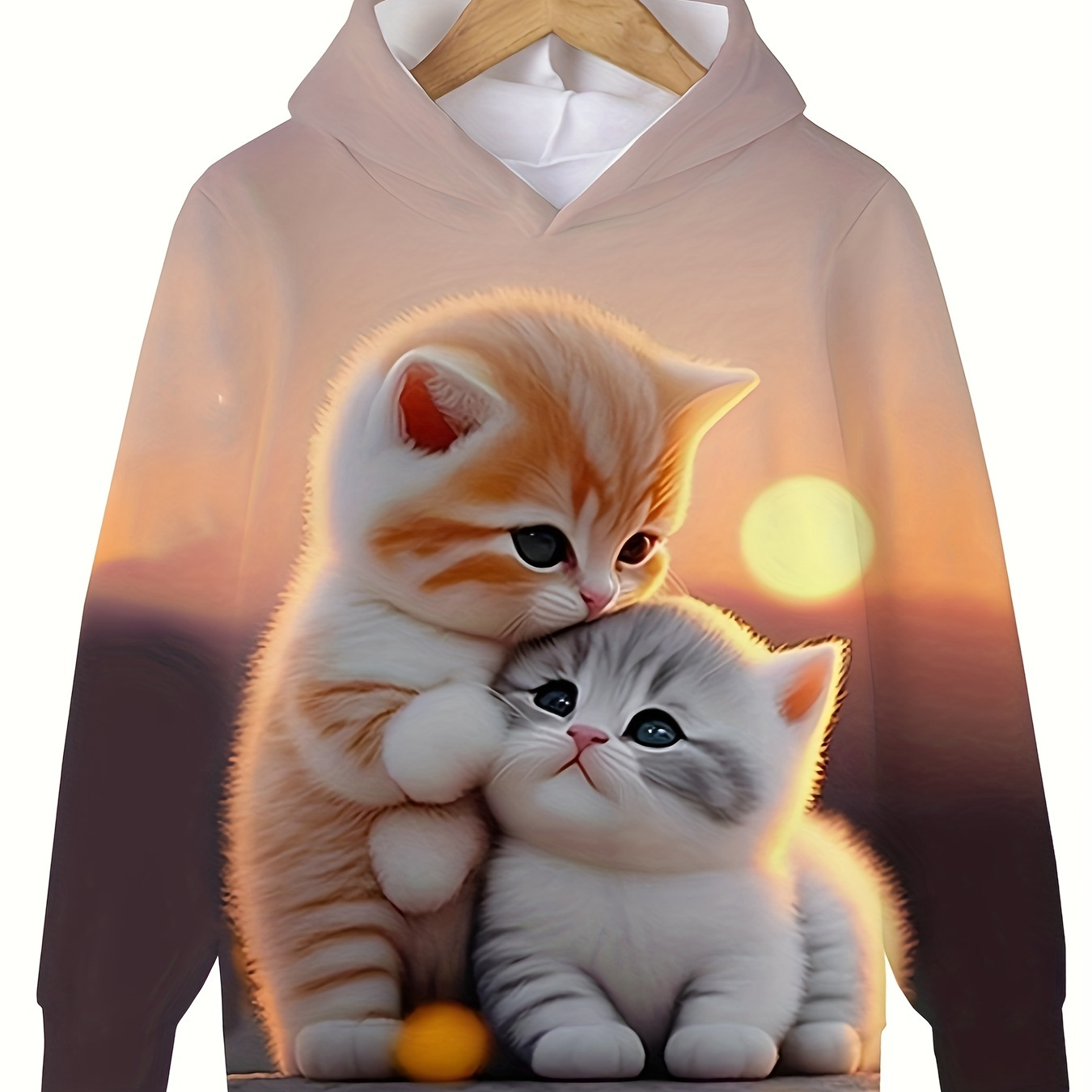 

Sunset Kitten Graphic Hooded Sweatshirt Long Sleeve Pullover Casual Tops Girls Sports