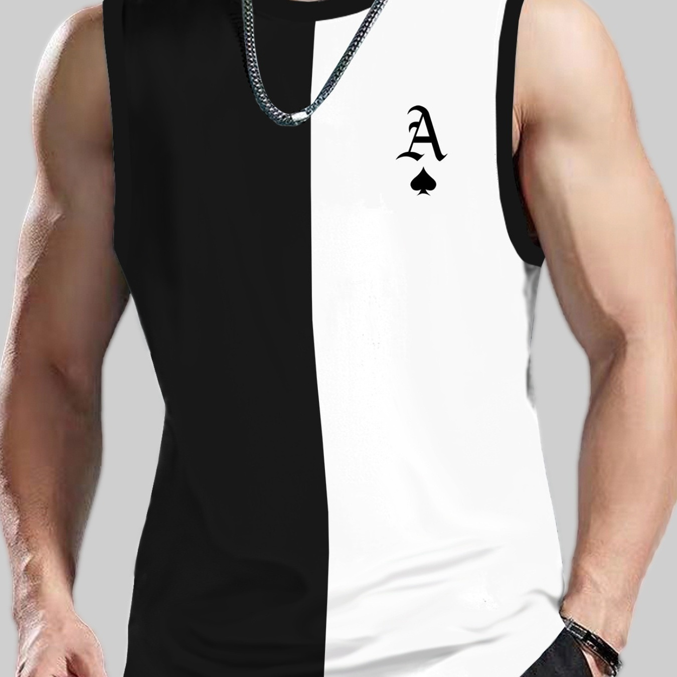 Men's Casual Trendy Spade A Graphic Color Block Print Sleeveless Tank Tops, Summer Oversized Loose Vest For Fitness, Workout, Training Plus Size, Best Sellers