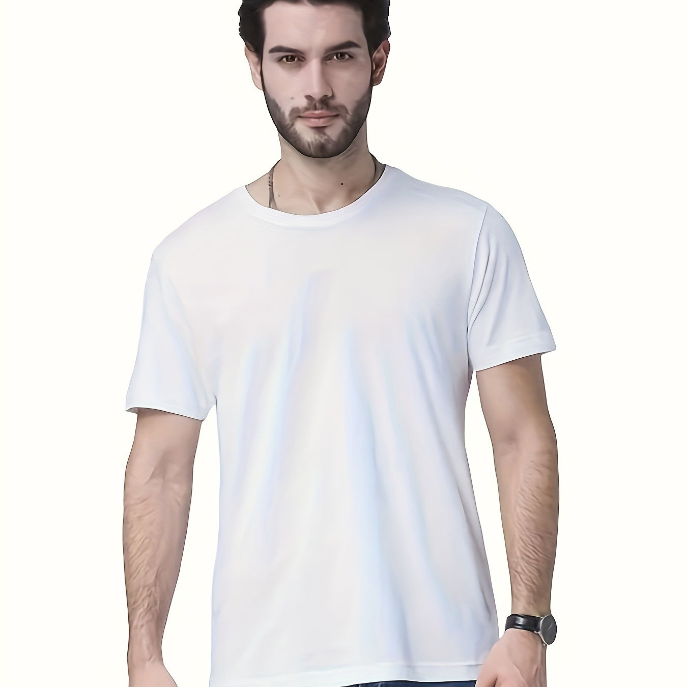 

Men's Lightweight Polyester T-shirt - Casual Round Neck, Short Sleeve, Plus Size, Ideal For Summer Sports & , Solid Color, Stretch Fabric, Summer Casual Wear|simple |stretchable Material