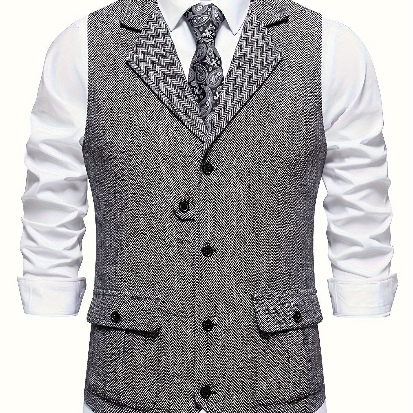 

Men's Retro Tweed Vest With Adjustable Back Strap, Casual Waistcoat With Single-breasted Design For Spring/autumn