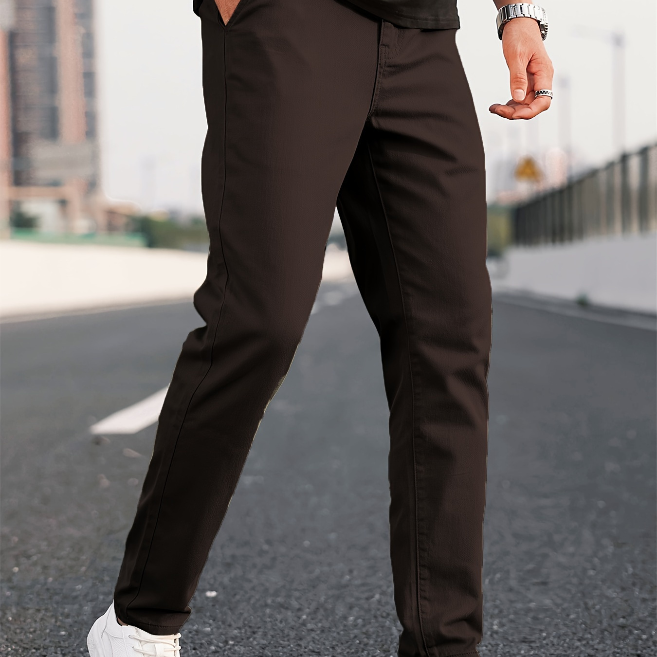 Men's Casual Tapered Trousers Solid Casual Long Cropped Pants Streetwear For Men