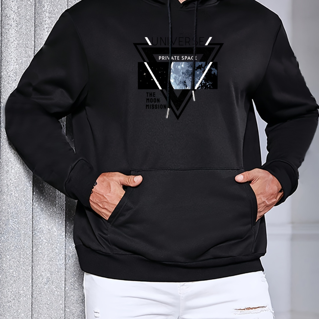 

Geometric Print Hooded Sweatshirt, Stylish Hoodies Fashion Casual Tops For Spring Autumn, Men's Clothing