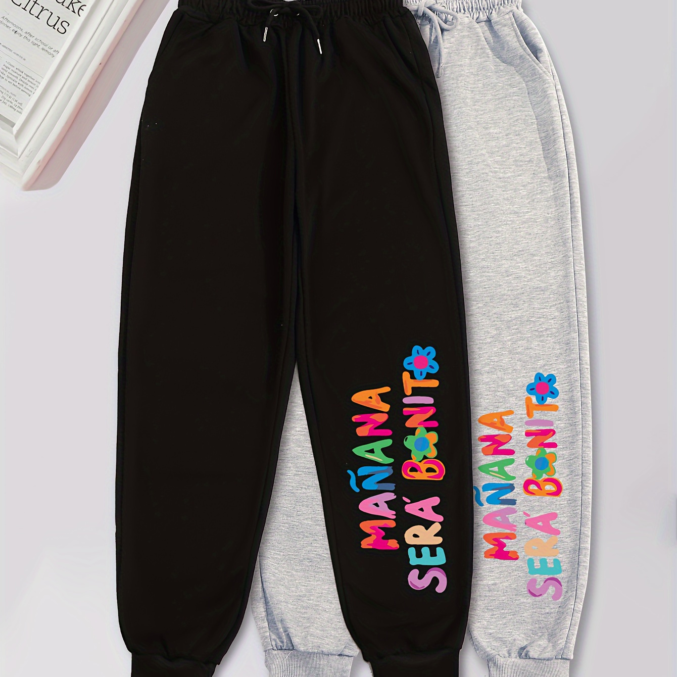 

Cartoon Letter Print Jogger Sweatpants 2 Pack, Casual Drawstring Sporty Pants With Pocket, Women's Clothing