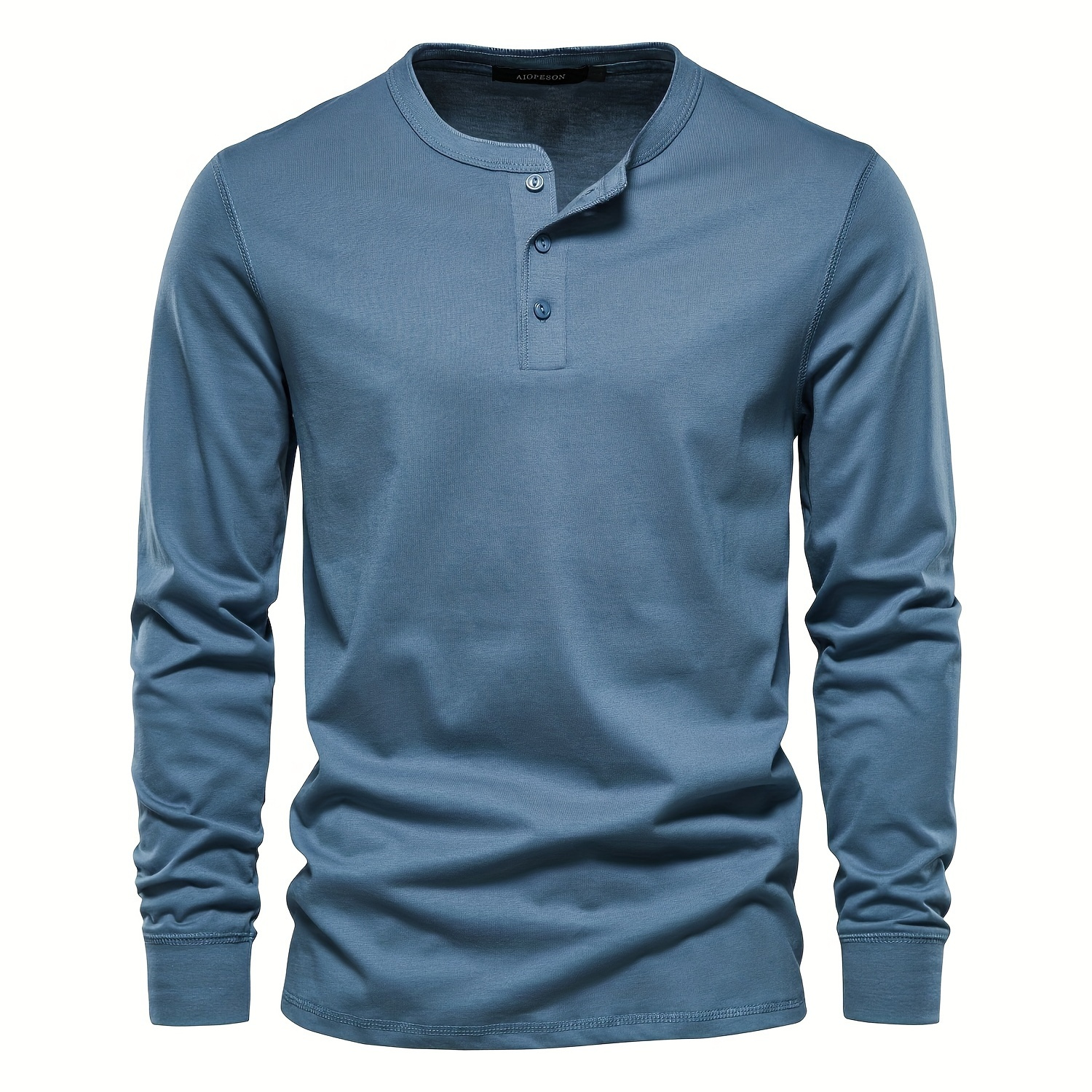 Solid Henley Collar Rib-Knit Shirt, Men's Cotton Casual Fall/Winter Long Sleeve T Shirt, T-Shirts, Tee,Mens Tall Shirts,Temu