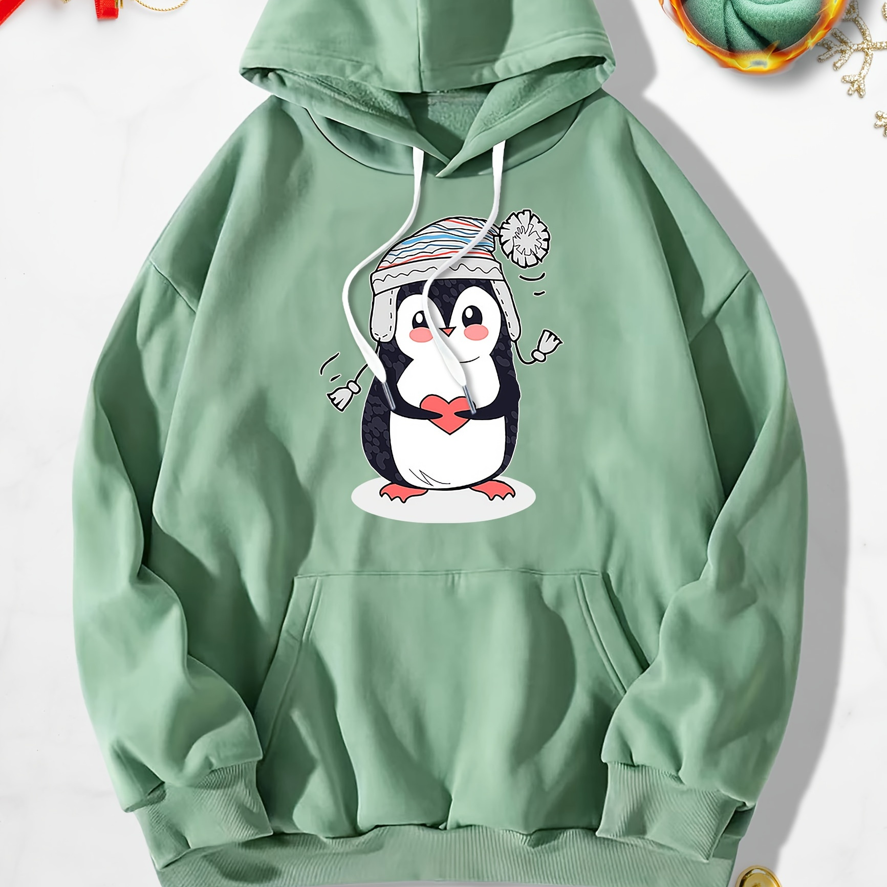 

Cute Penguin Print Kangaroo Pocket Hoodie, Casual Long Sleeve Hoodies Pullover Sweatshirt, Men's Clothing, For Fall Winter