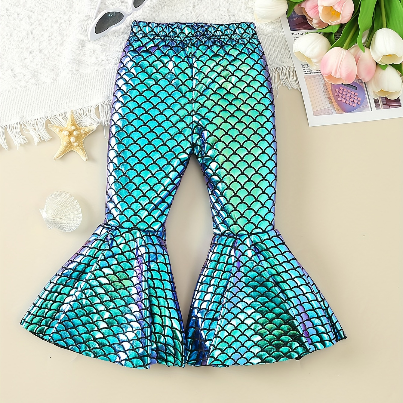 

Baby Girls Mermaid Fish Scale Print Fashion Cute Flared Pants For Spring And Autumn